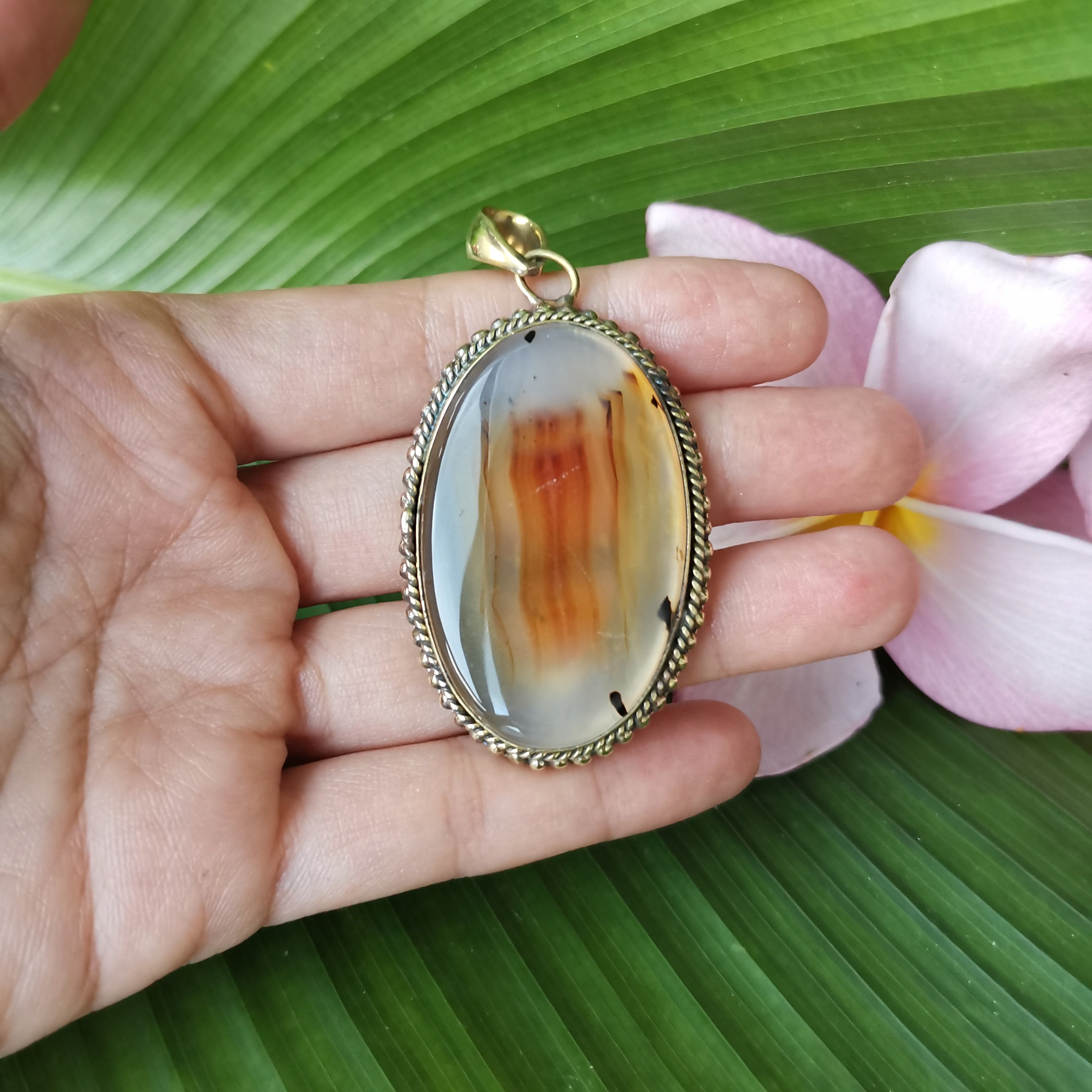 Premium Brass Statement Pendant Montana Agate