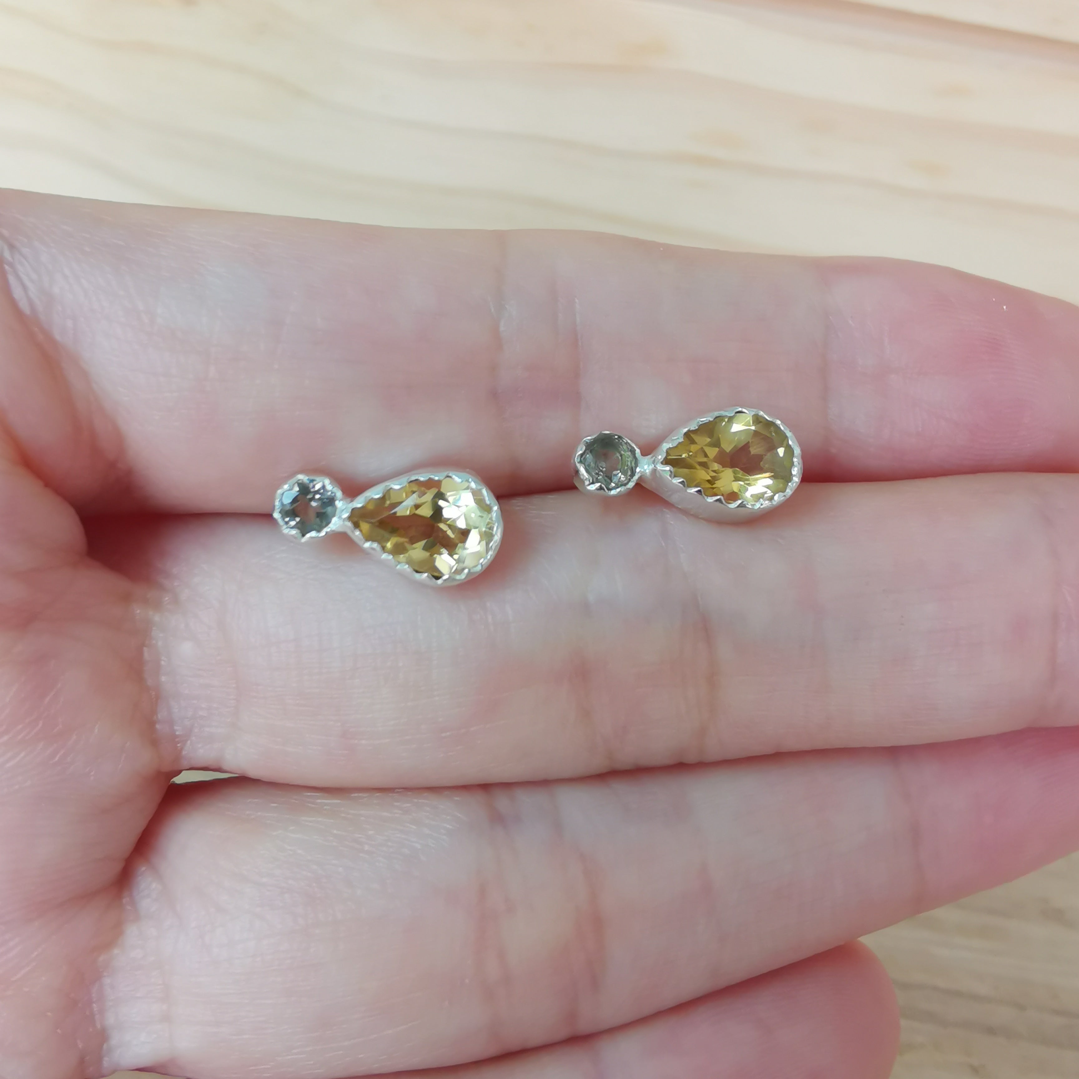 Sterling Silver 925 Studs Earring  Citrine & Smoky Quartz Glimte