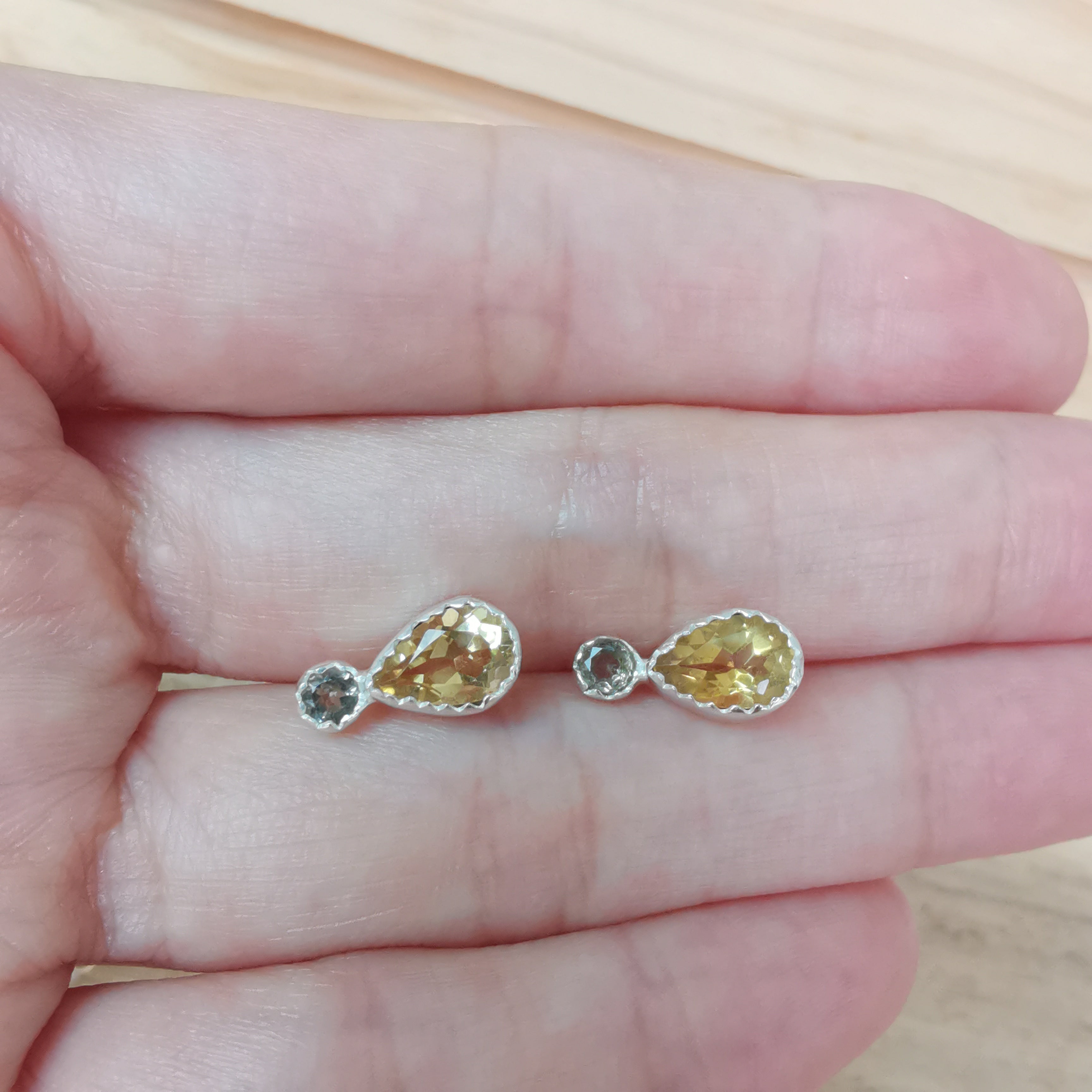 Sterling Silver 925 Studs Earring  Citrine & Smoky Quartz Glimte