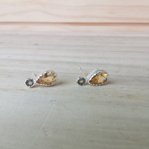 Sterling Silver 925 Studs Earring  Citrine & Smoky Quartz Glimte