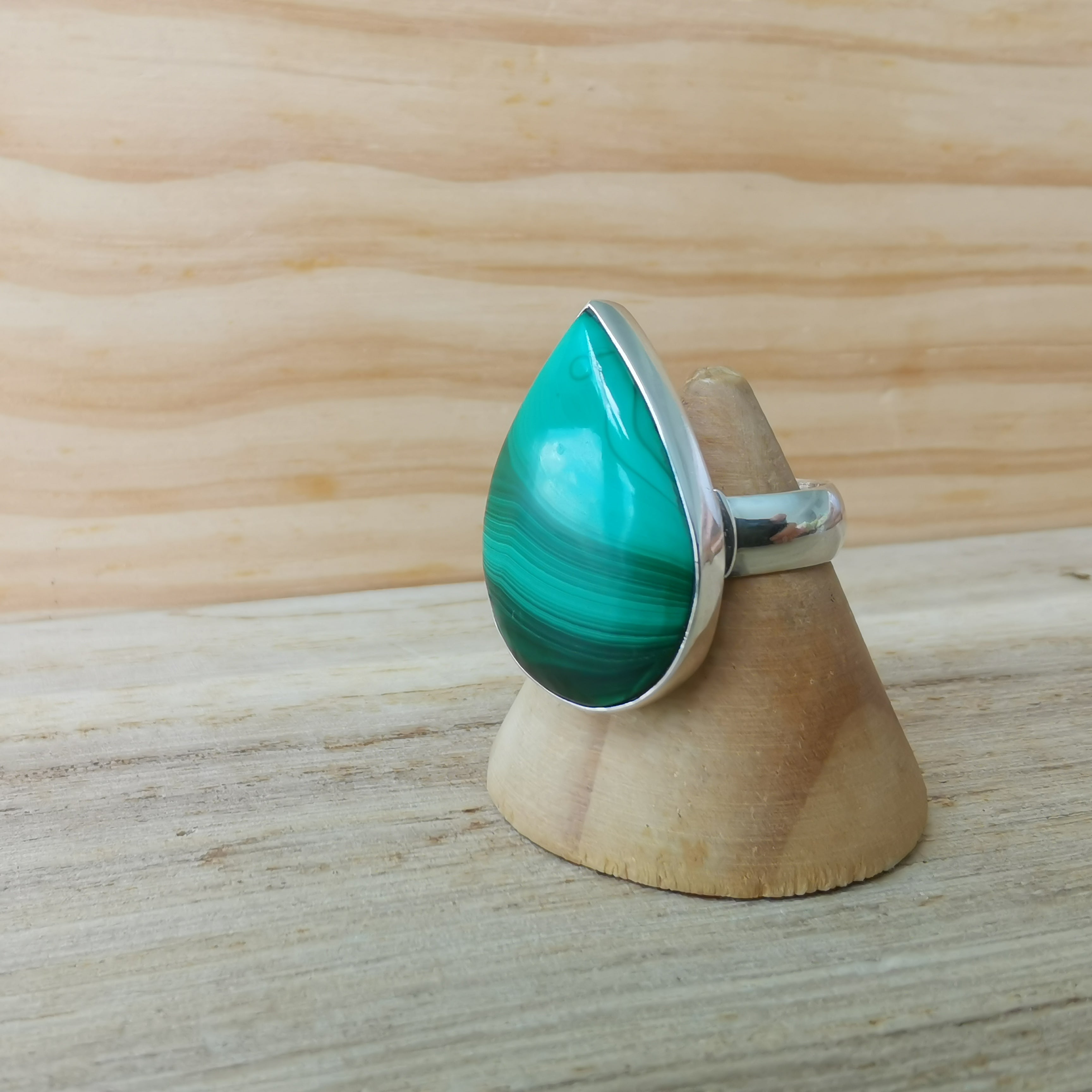 Sterling Silver 925 Statement Ring Malachite