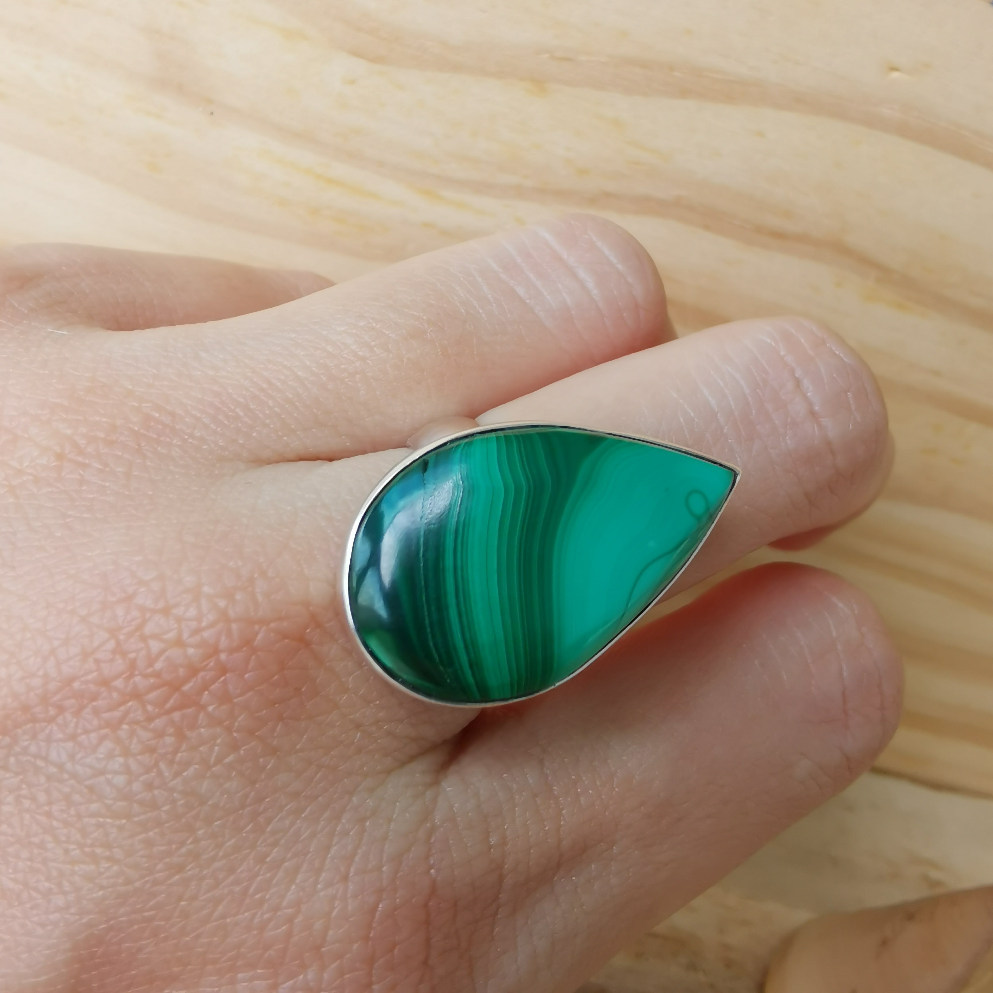 Sterling Silver 925 Statement Ring Malachite
