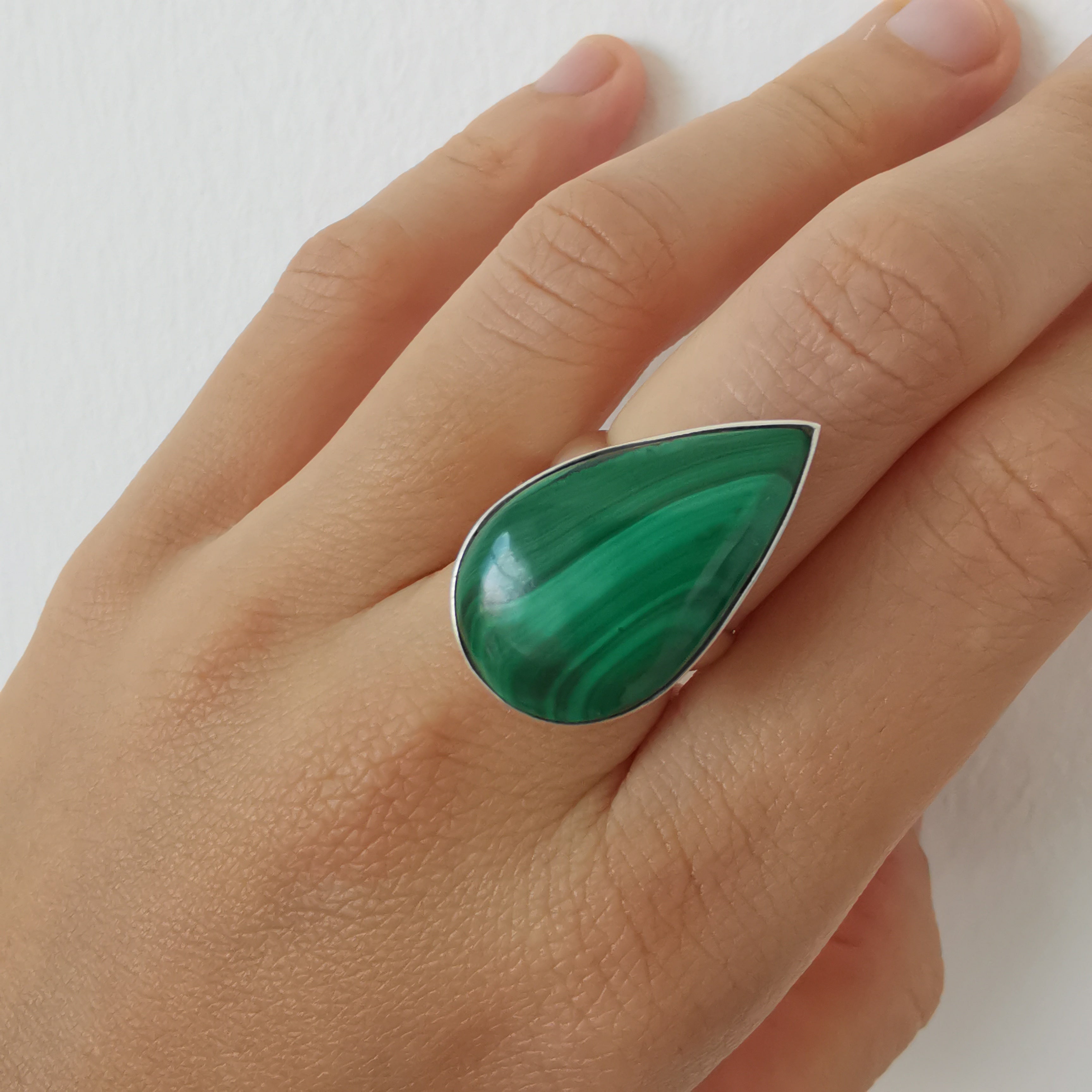 Sterling Silver 925 Statement Ring Malachite