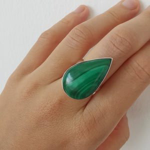 Sterling Silver 925 Statement Ring Malachite