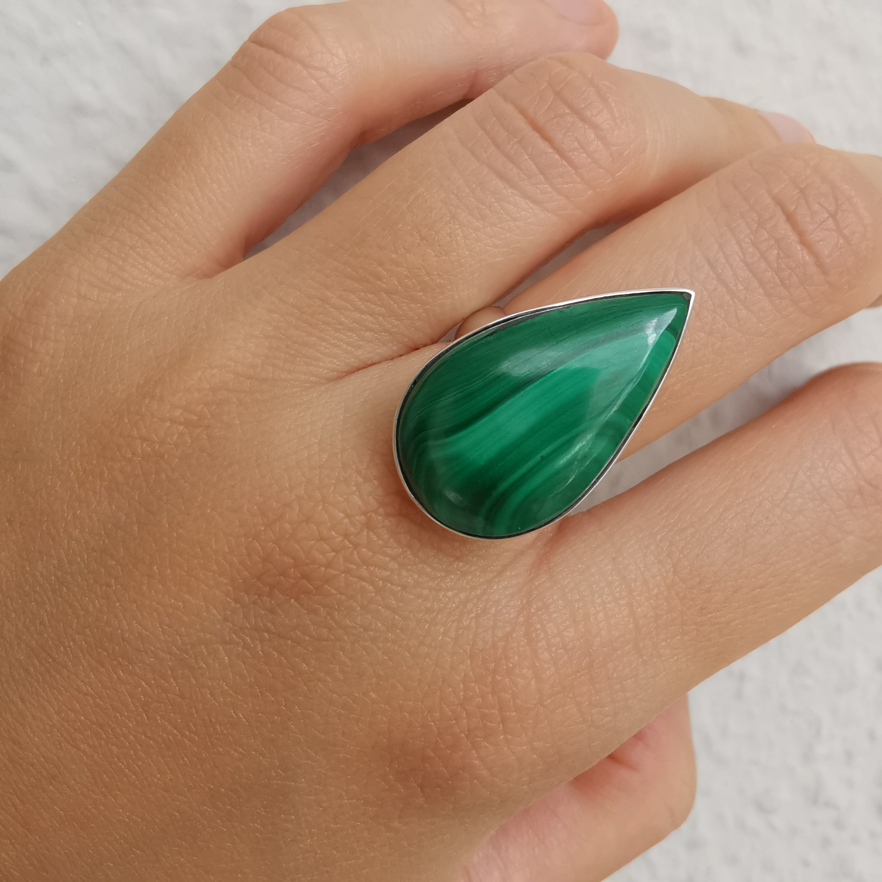 Sterling Silver 925 Statement Ring Malachite