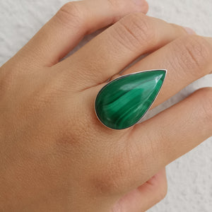 Sterling Silver 925 Statement Ring Malachite