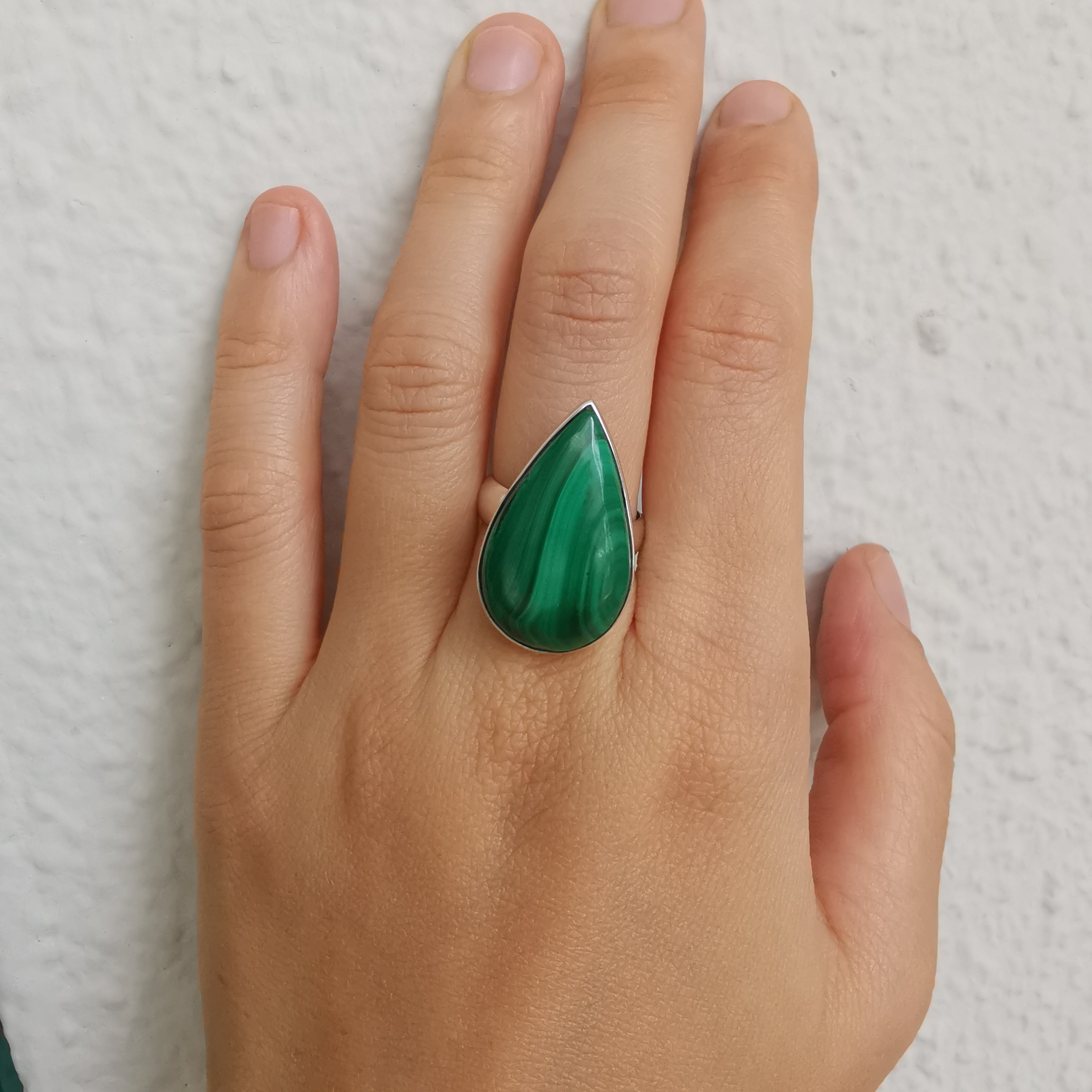Sterling Silver 925 Statement Ring Malachite