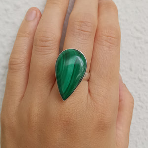 Sterling Silver 925 Statement Ring Malachite