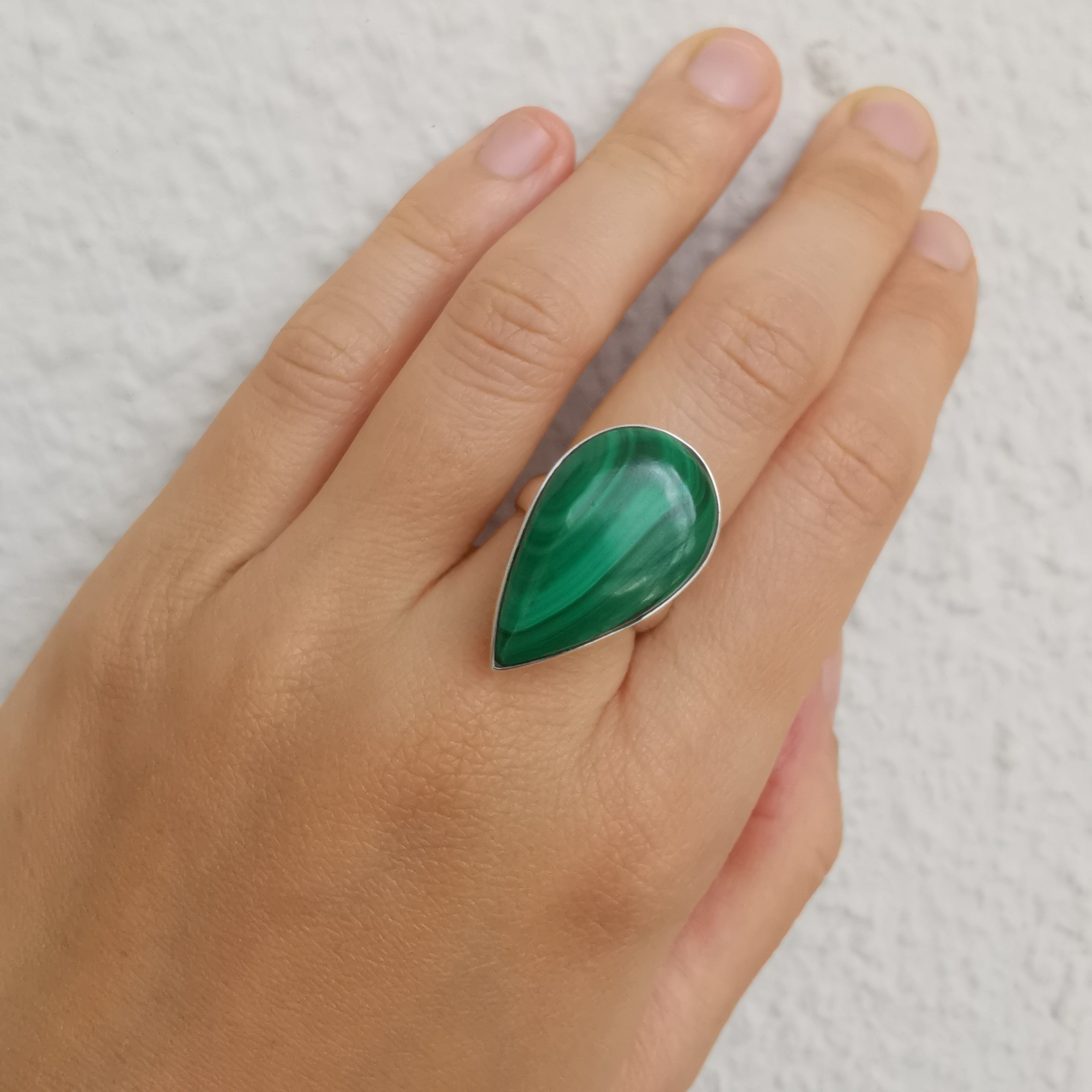Sterling Silver 925 Statement Ring Malachite