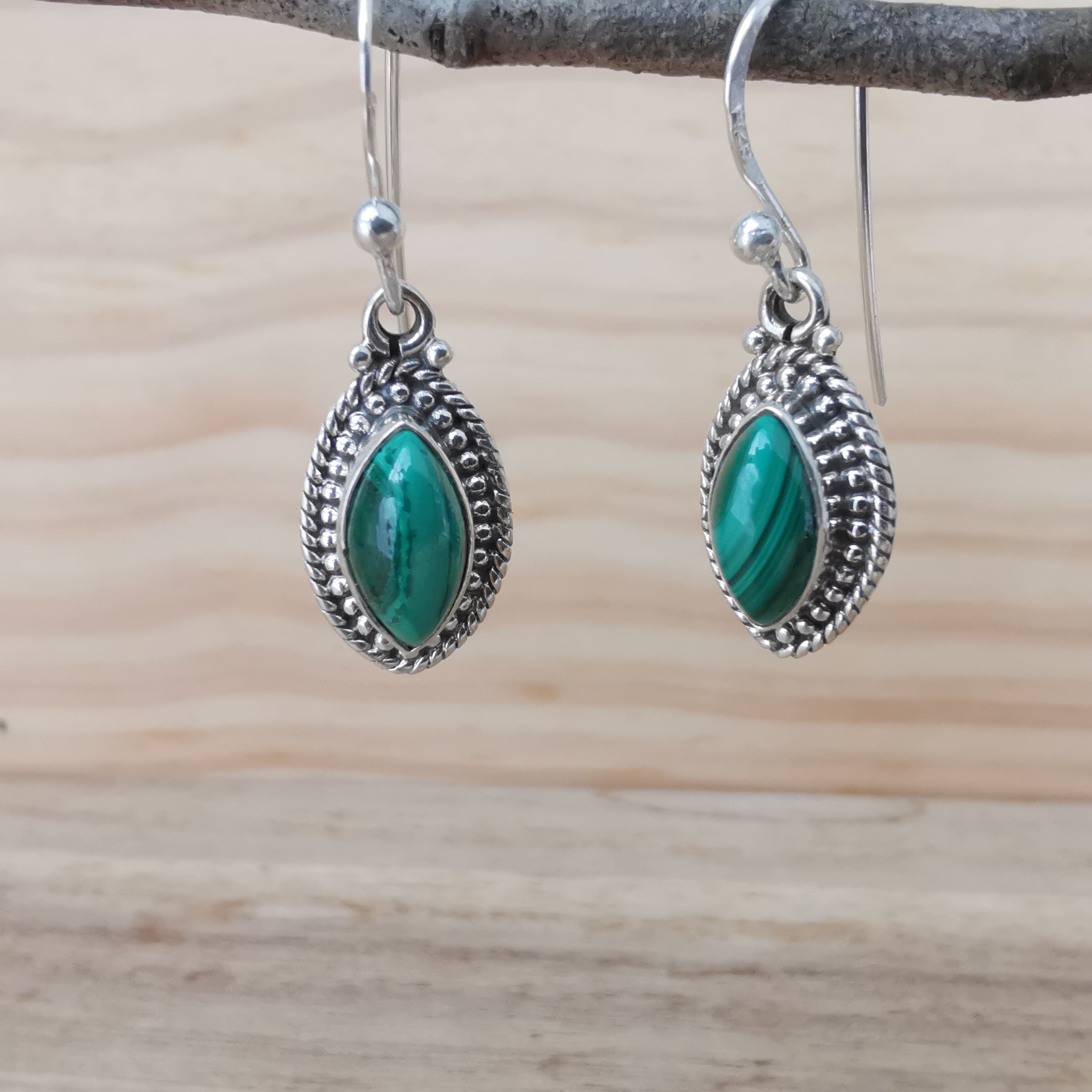 Sterling Silver 925 Earrings Malachite