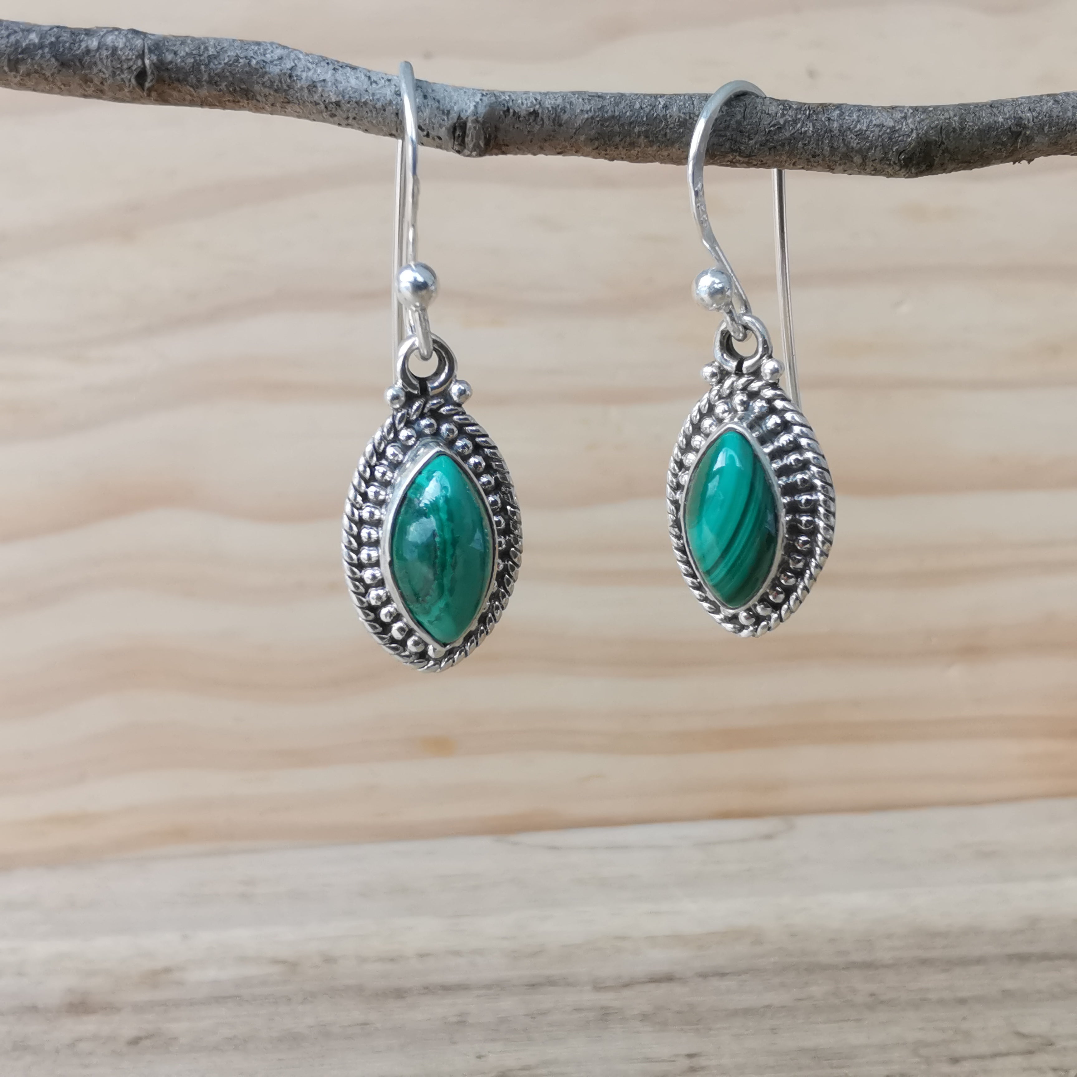 Sterling Silver 925 Earrings Malachite