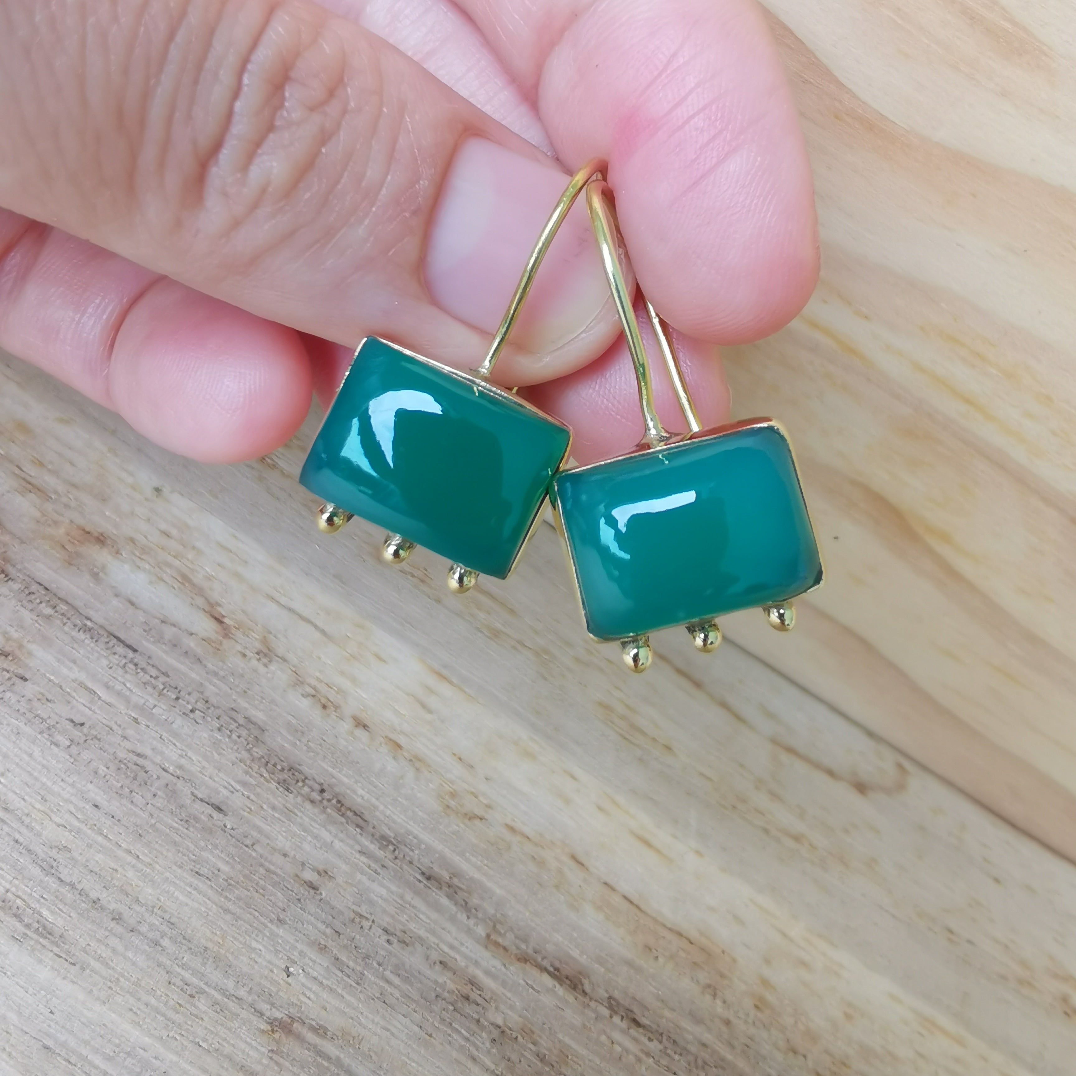 Premium Brass Earring Eterna - Green Onyx