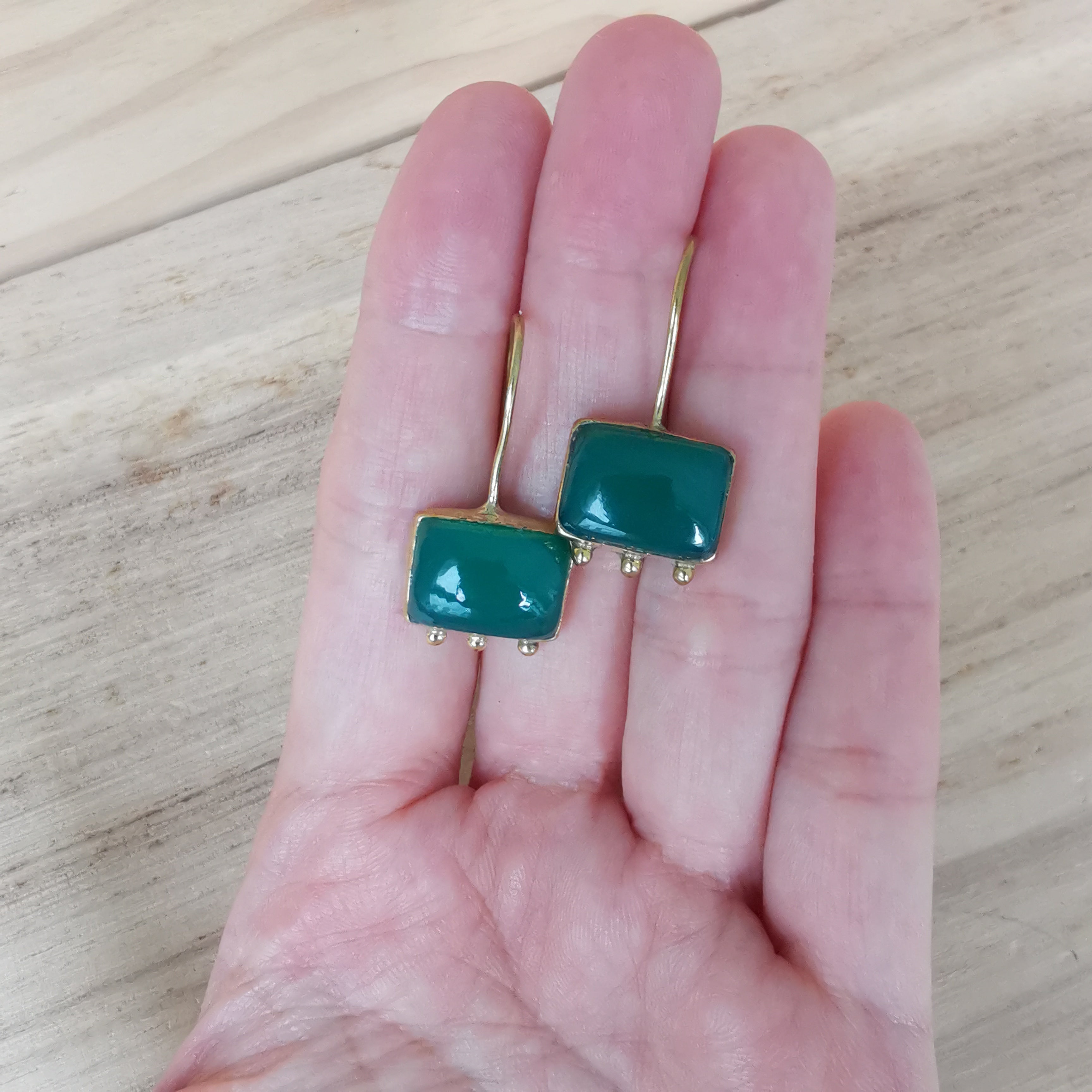 Premium Brass Earring Eterna - Green Onyx