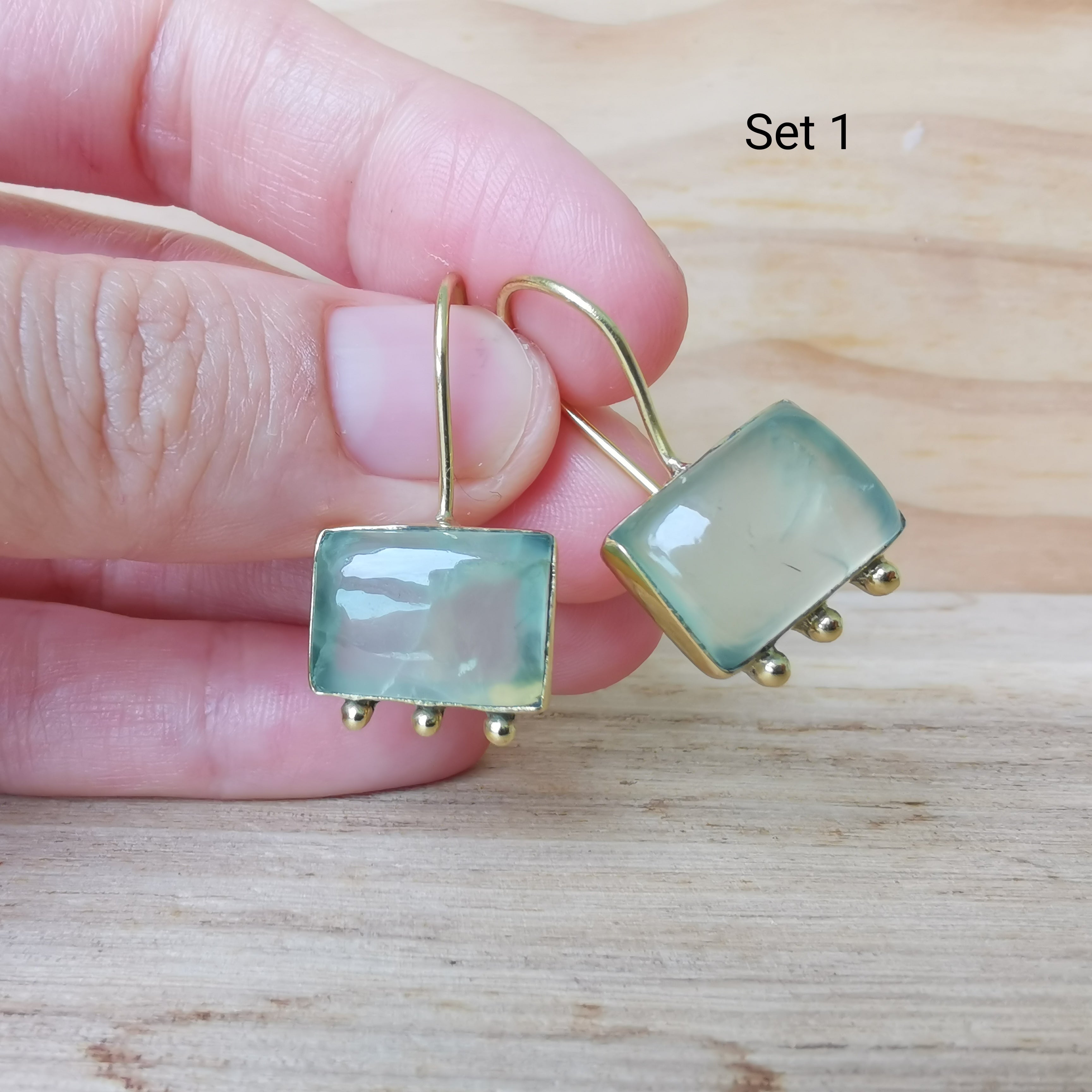 Premium Brass Earring Eterna - Prehnite