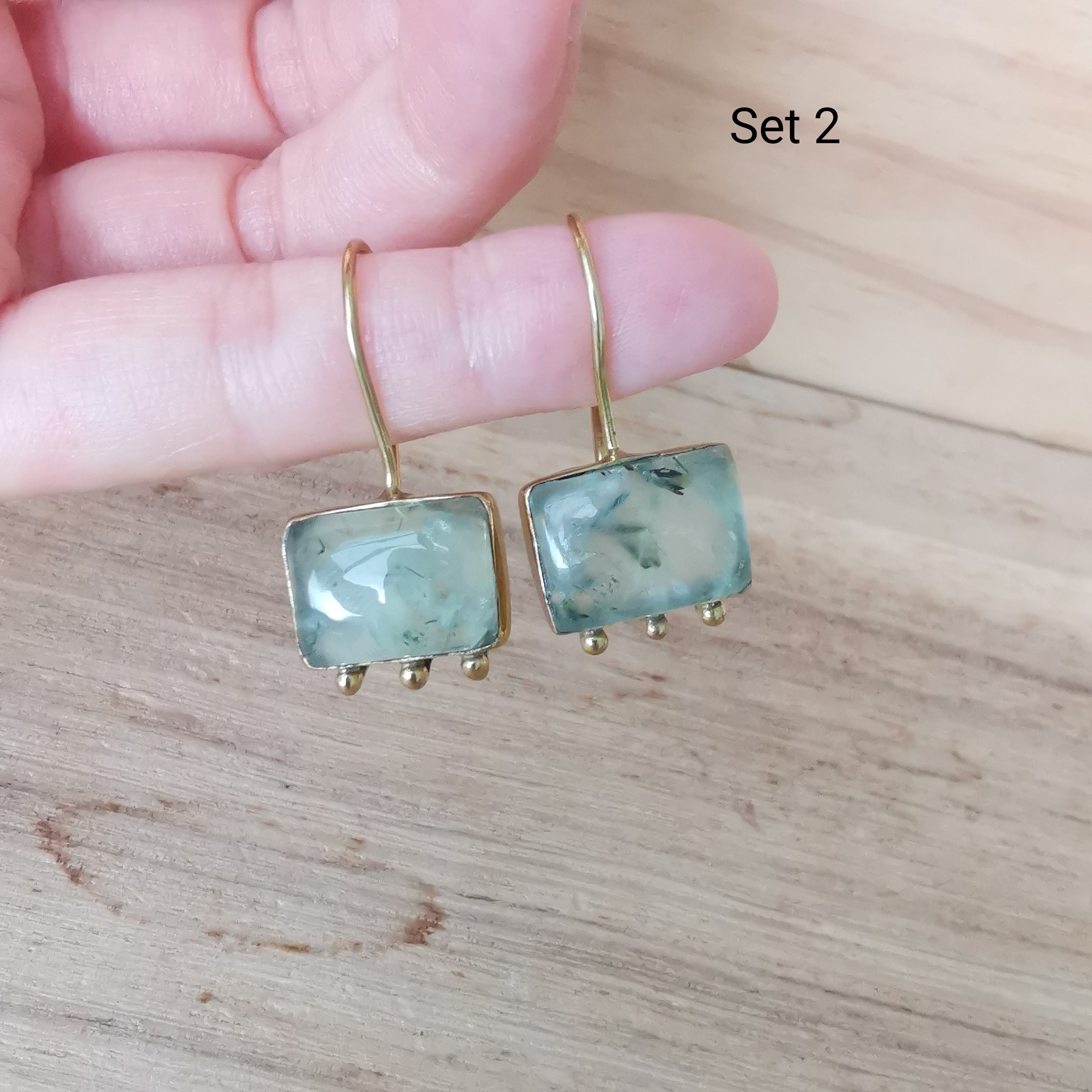 Premium Brass Earring Eterna - Prehnite