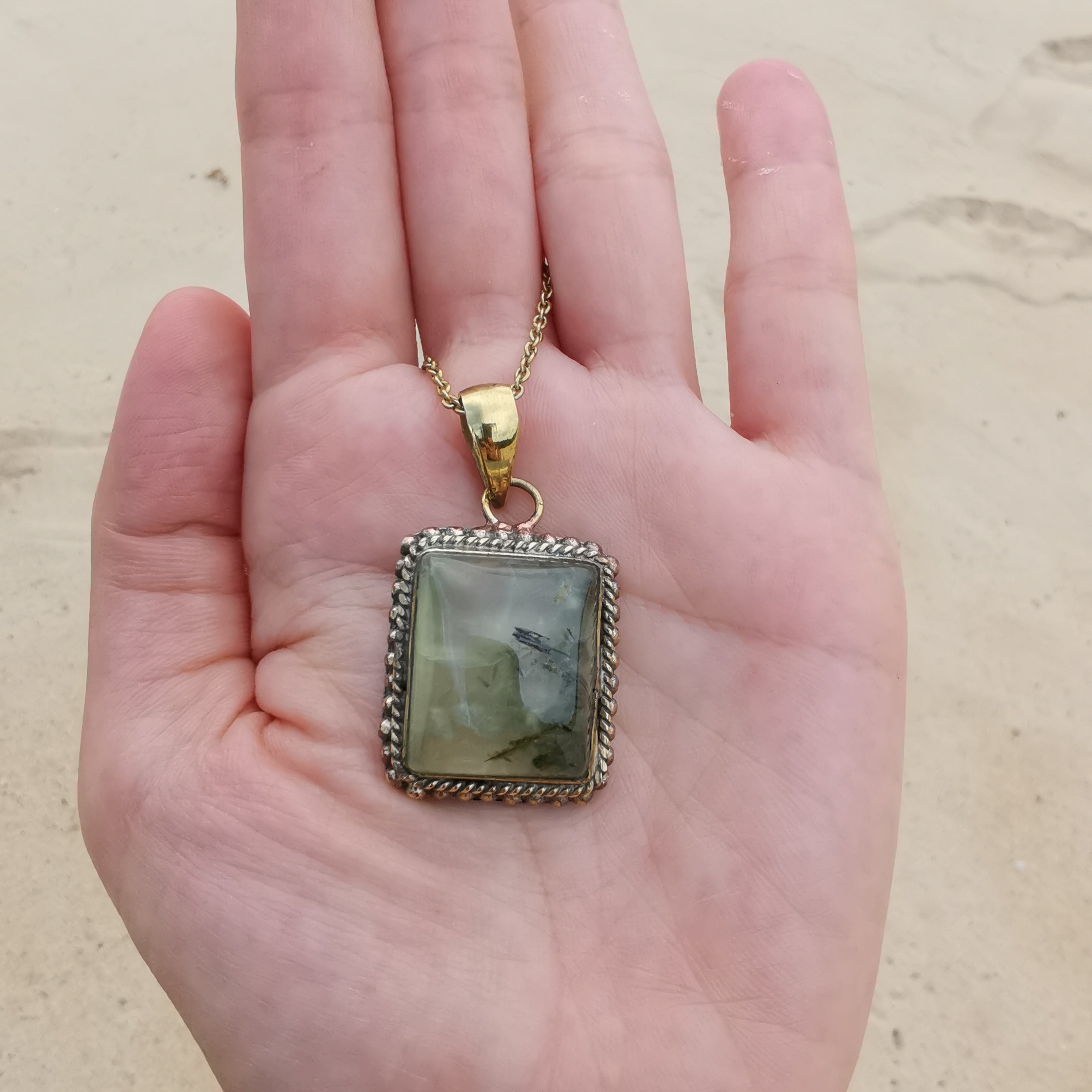 Premium Brass Pendant Prehnite PRP06
