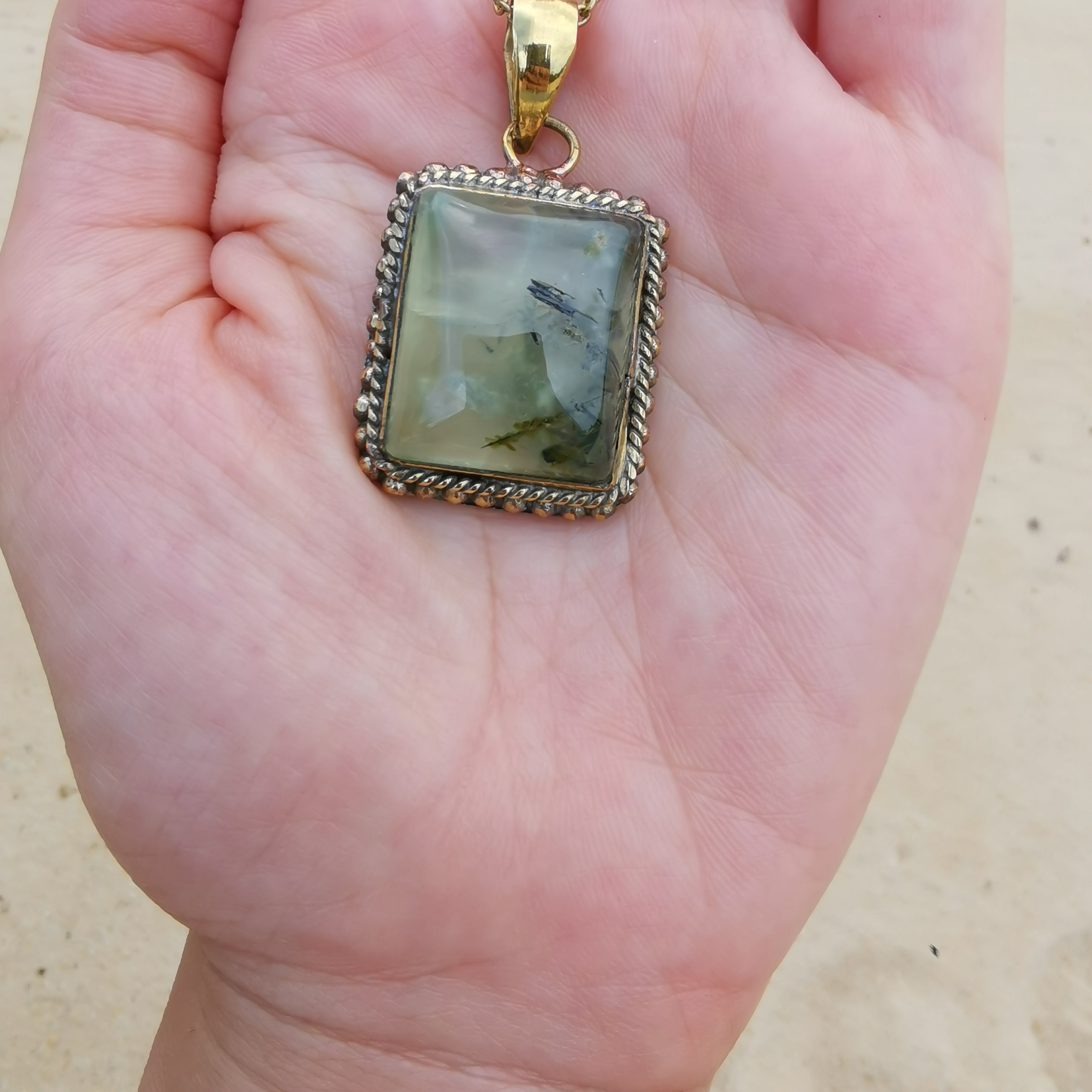 Premium Brass Pendant Prehnite PRP06