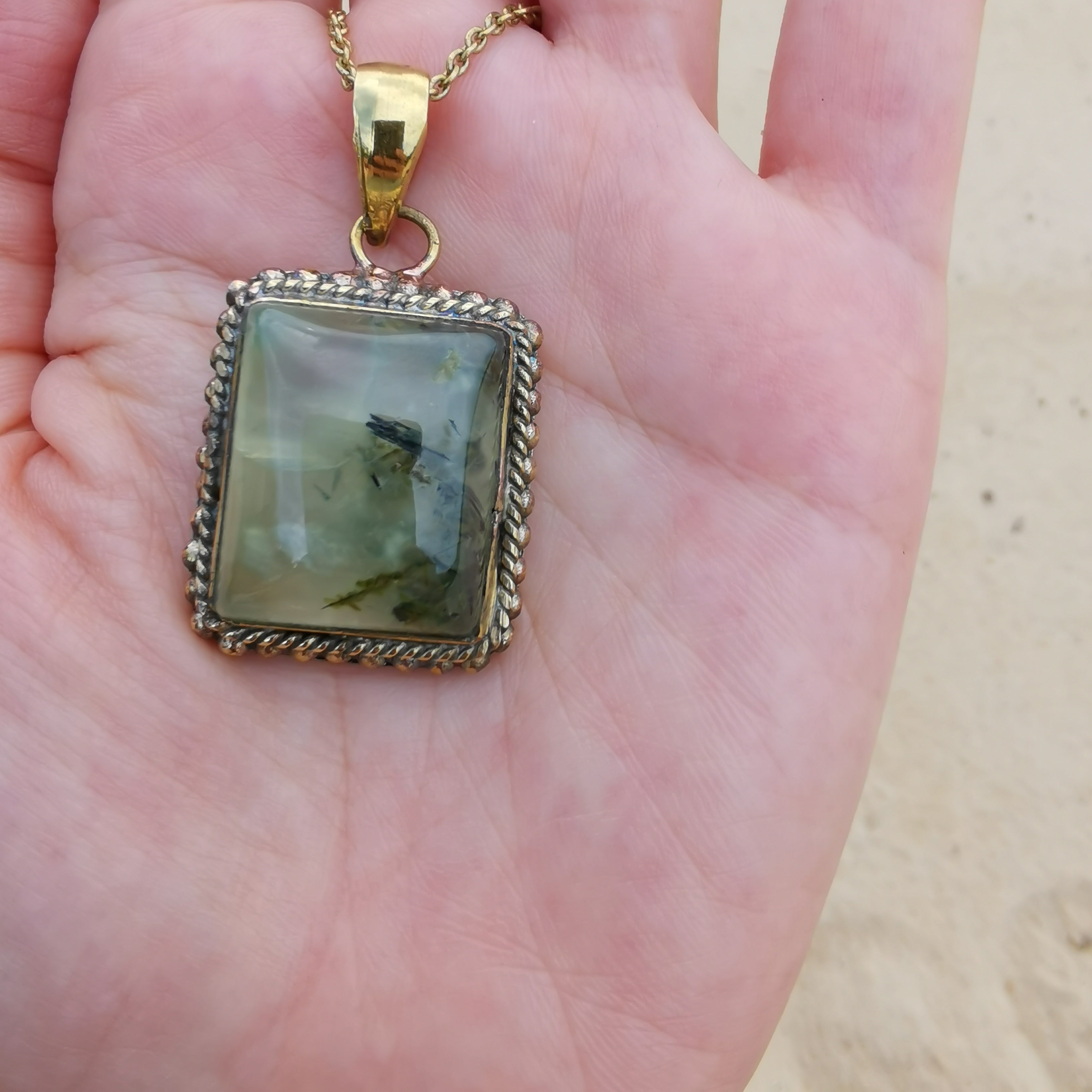 Premium Brass Pendant Prehnite PRP06