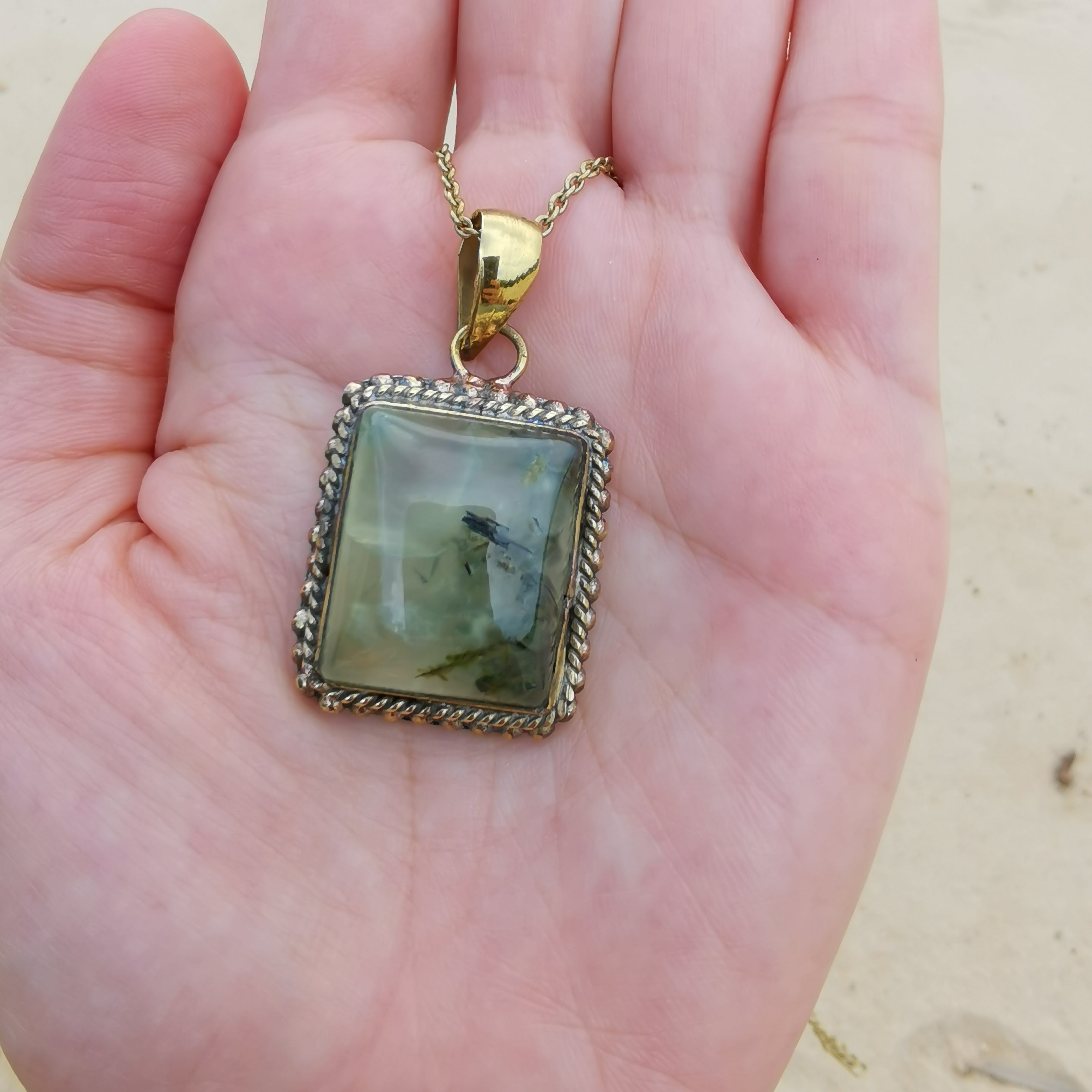 Premium Brass Pendant Prehnite PRP06