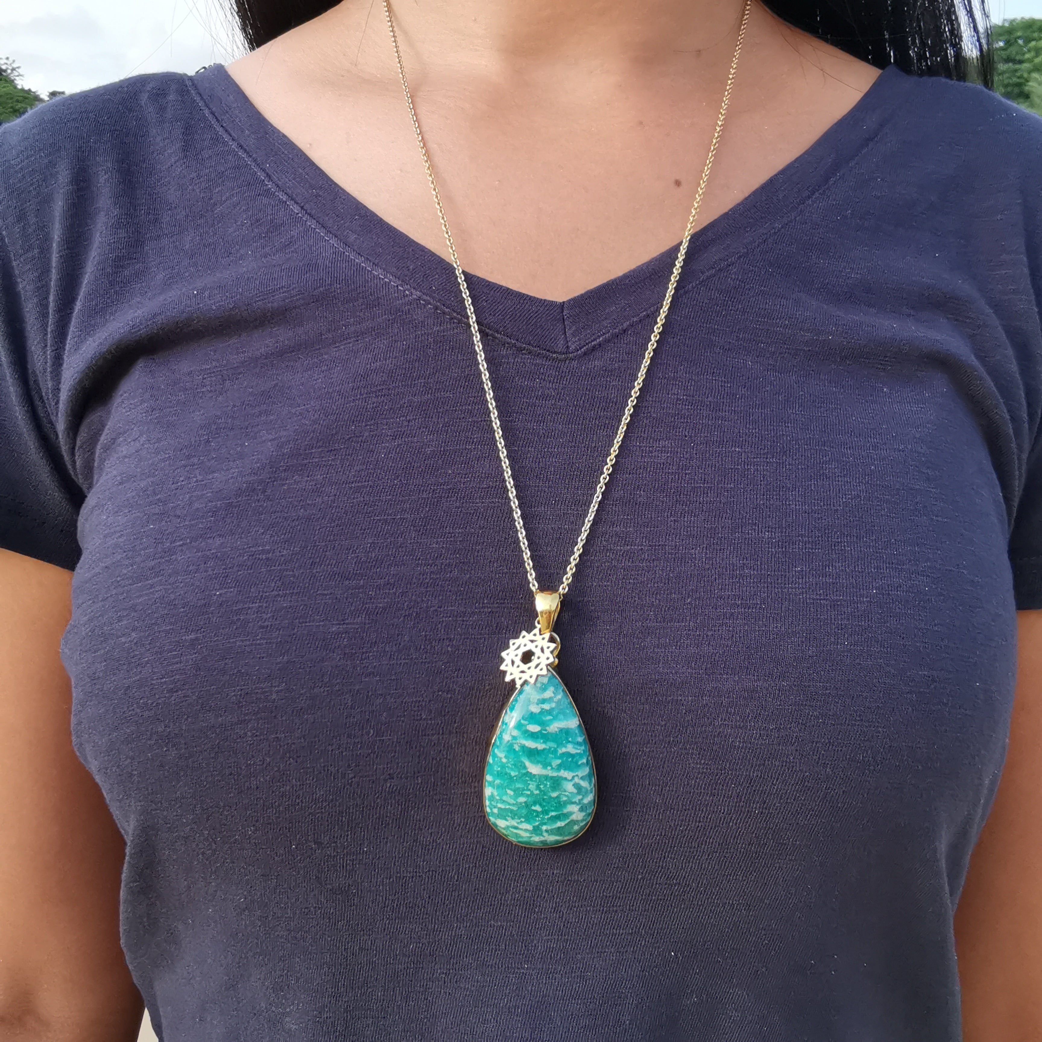 Premium Brass Pendant Amazonite