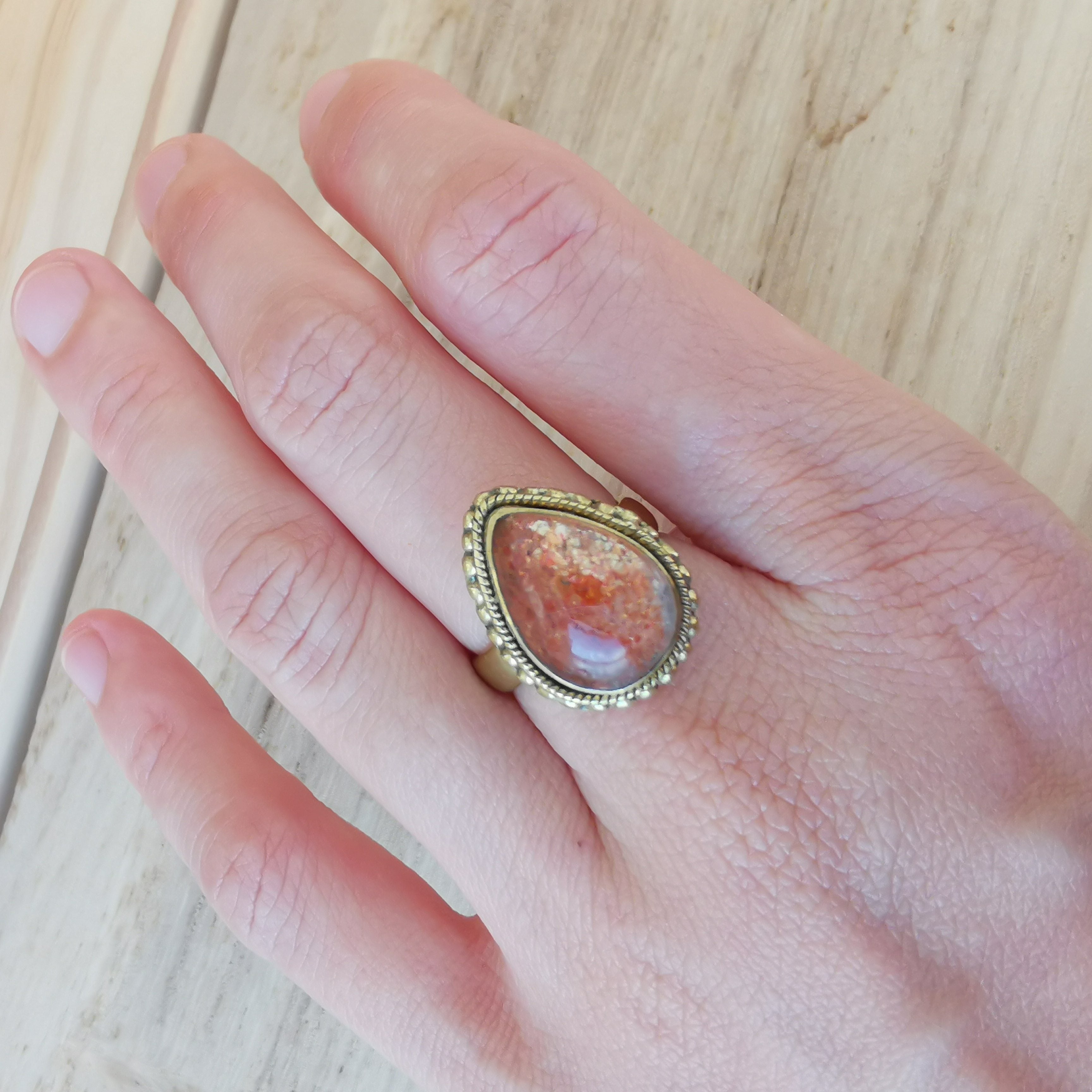 Premium Brass Statement Ring Sunstone