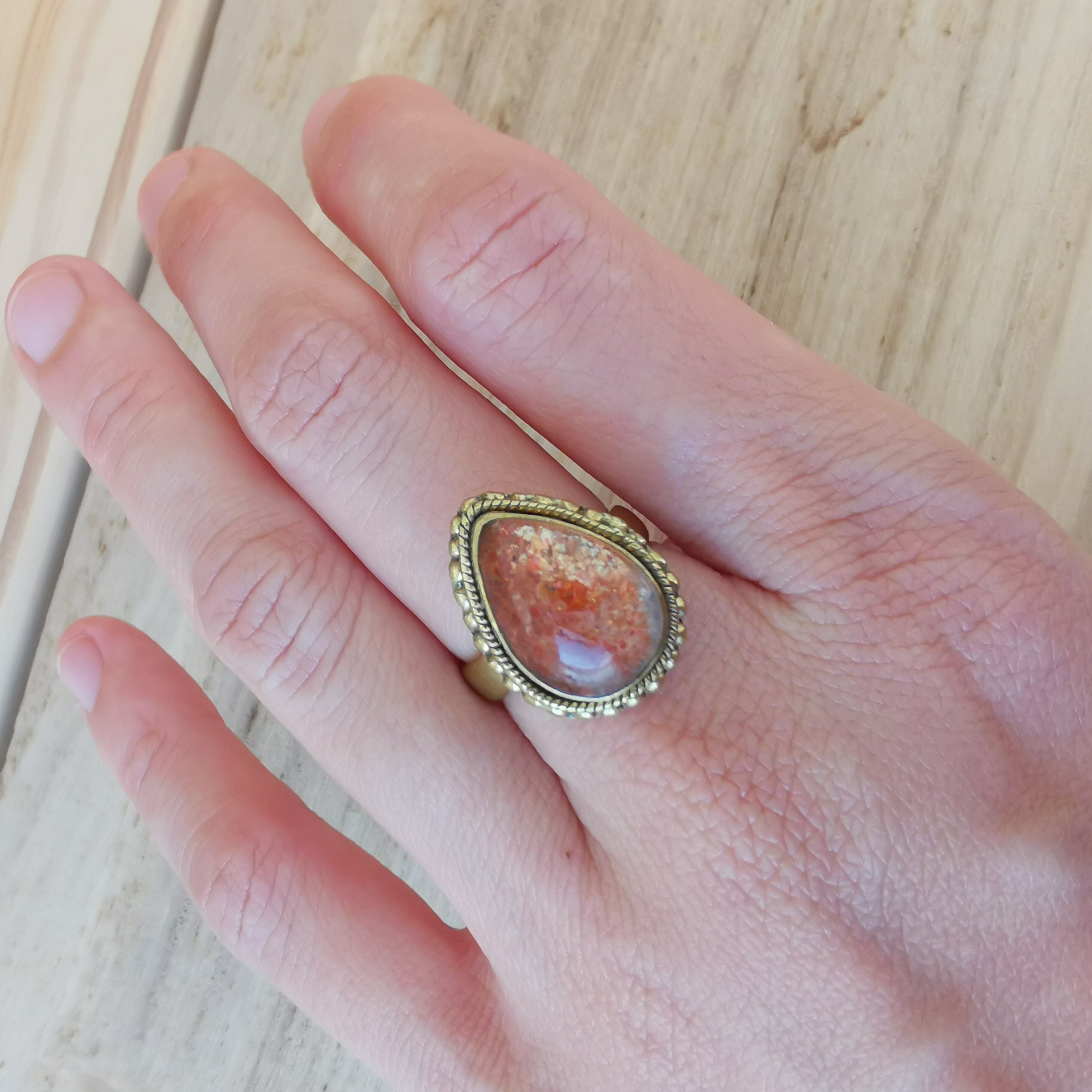 Premium Brass Statement Ring Sunstone