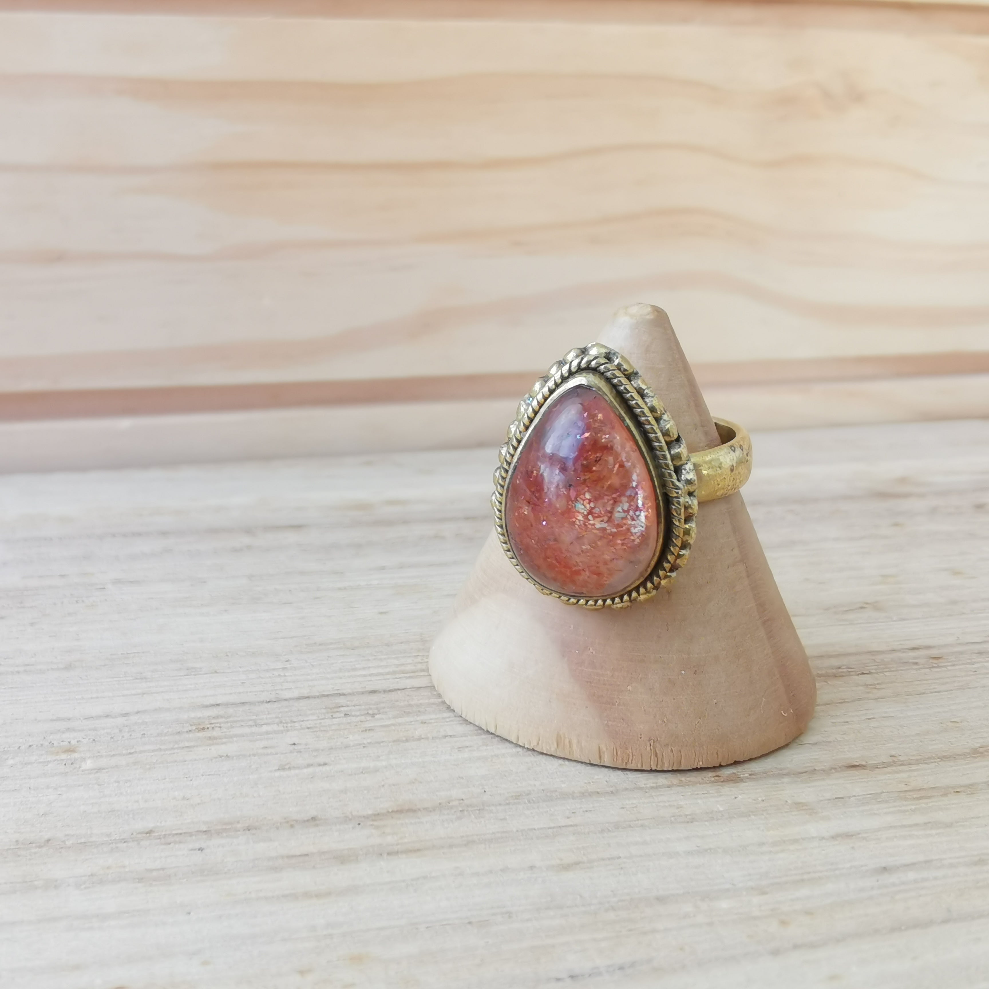 Premium Brass Statement Ring Sunstone