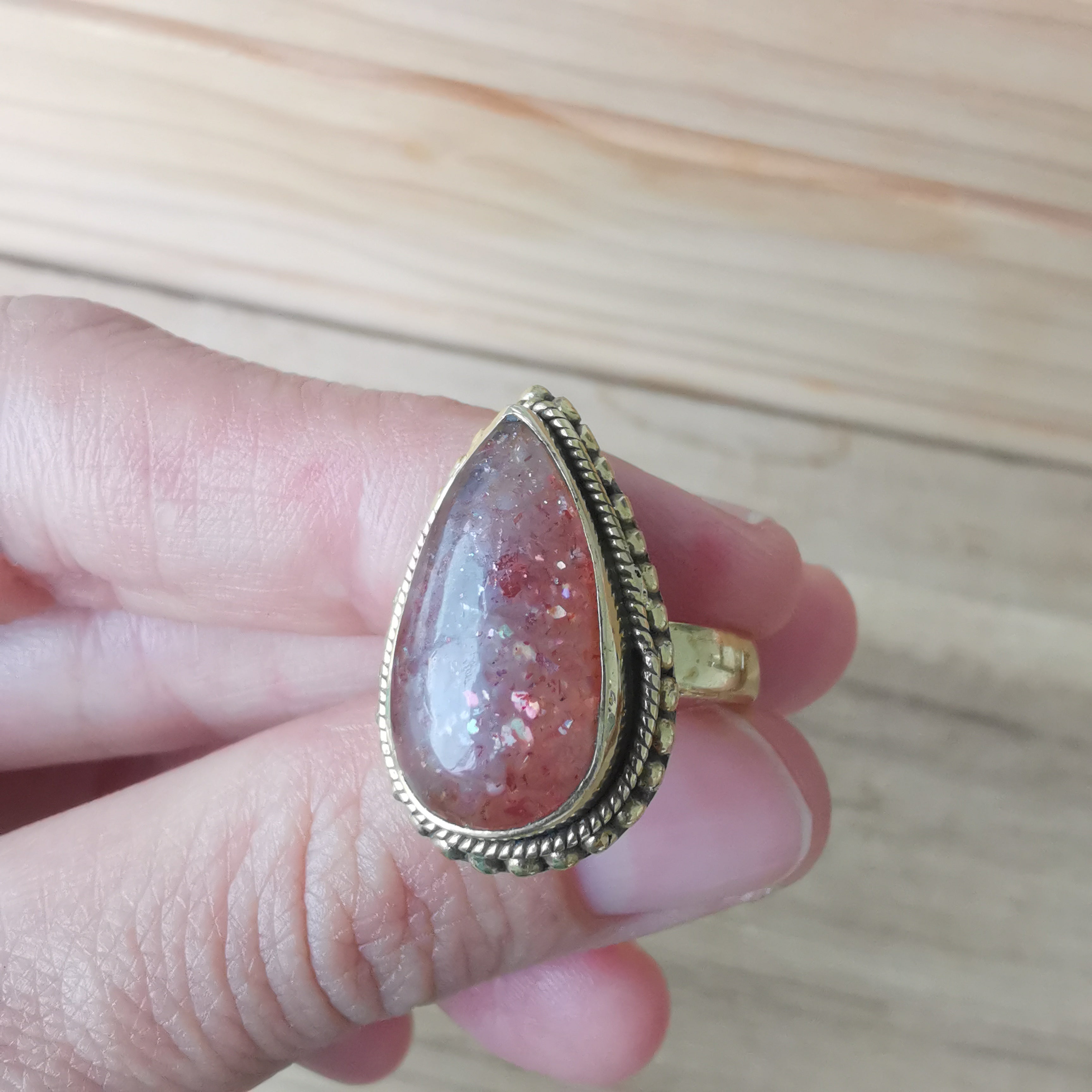 Premium Brass Statement Ring Sunstone