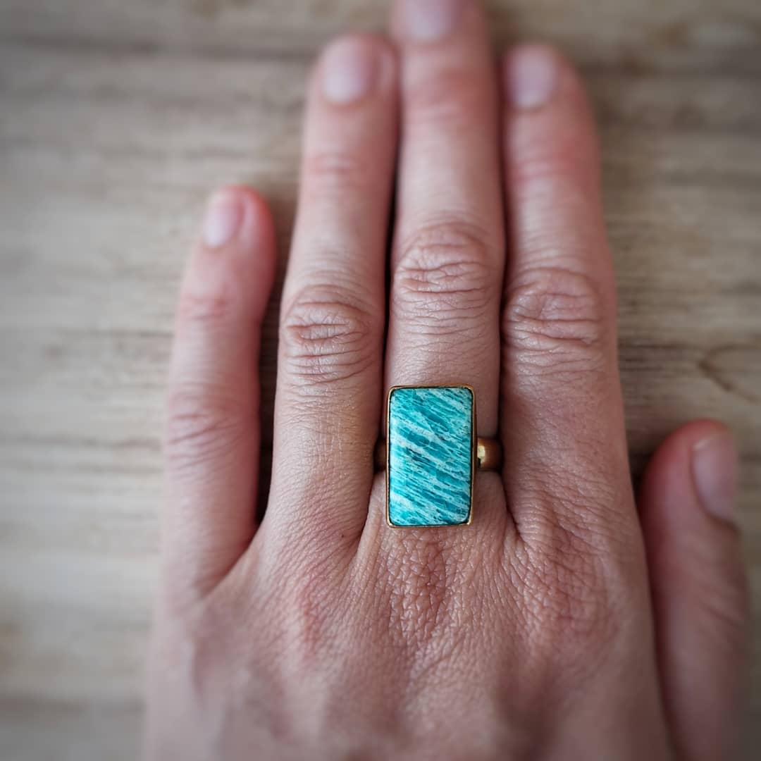 Premium Brass Statement Ring Amazonite AMZ04