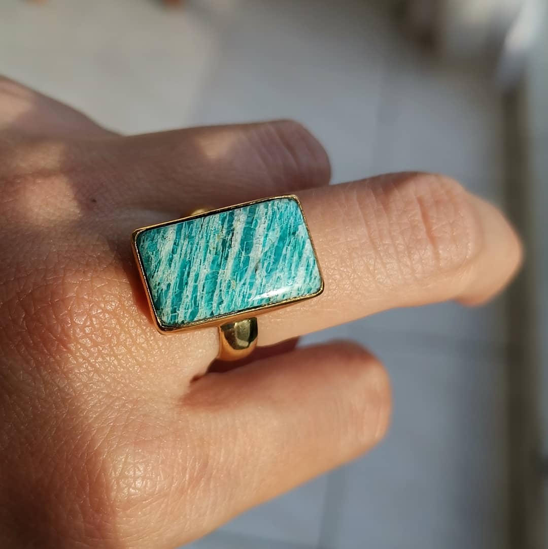 Premium Brass Statement Ring Amazonite AMZ04