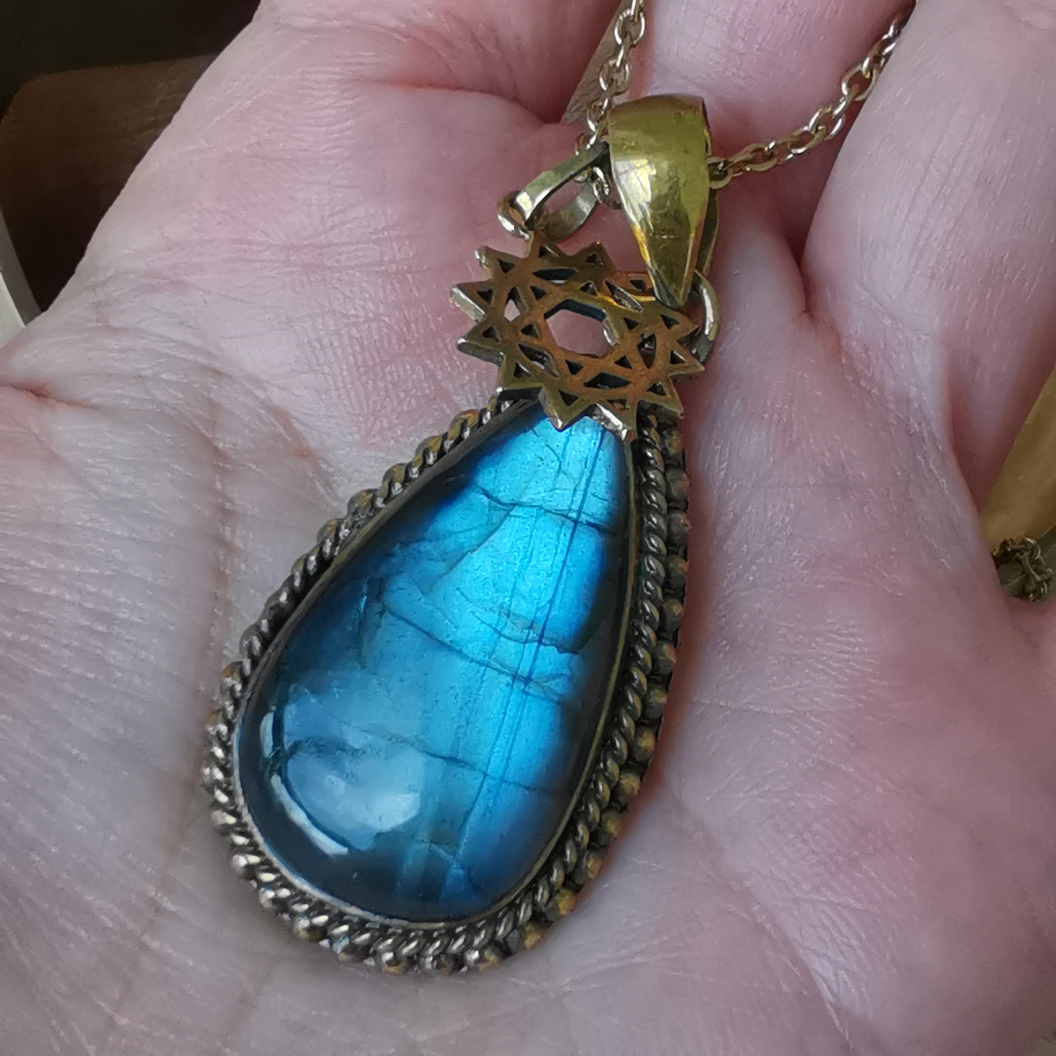 Premium Brass Pendant Labradorite