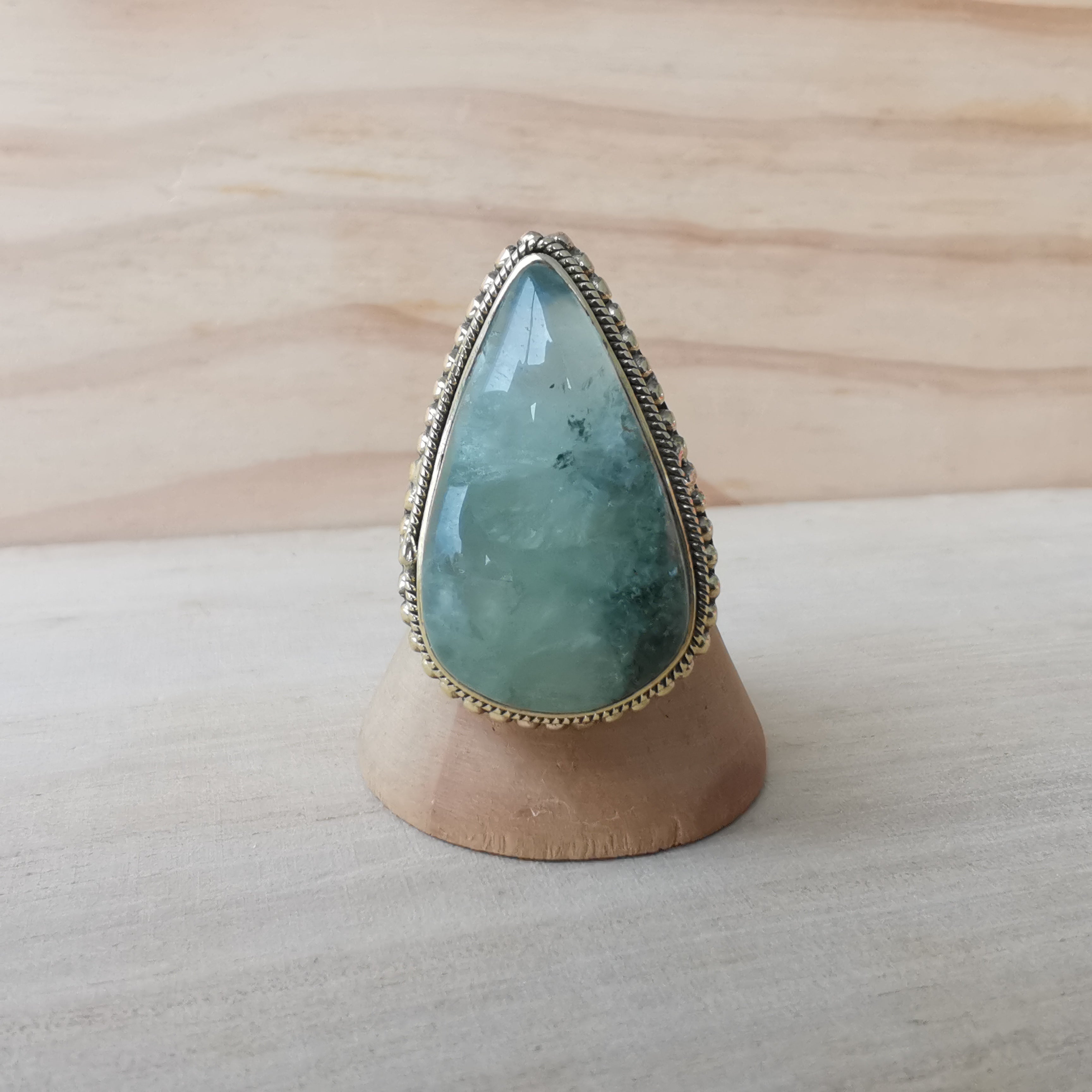 Premium Brass Statement Ring Prehnite PRR04