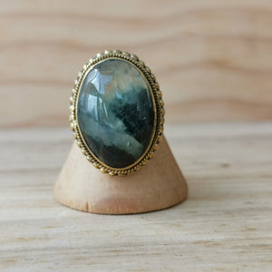 Premium Brass Statement Ring Prehnite PRR01
