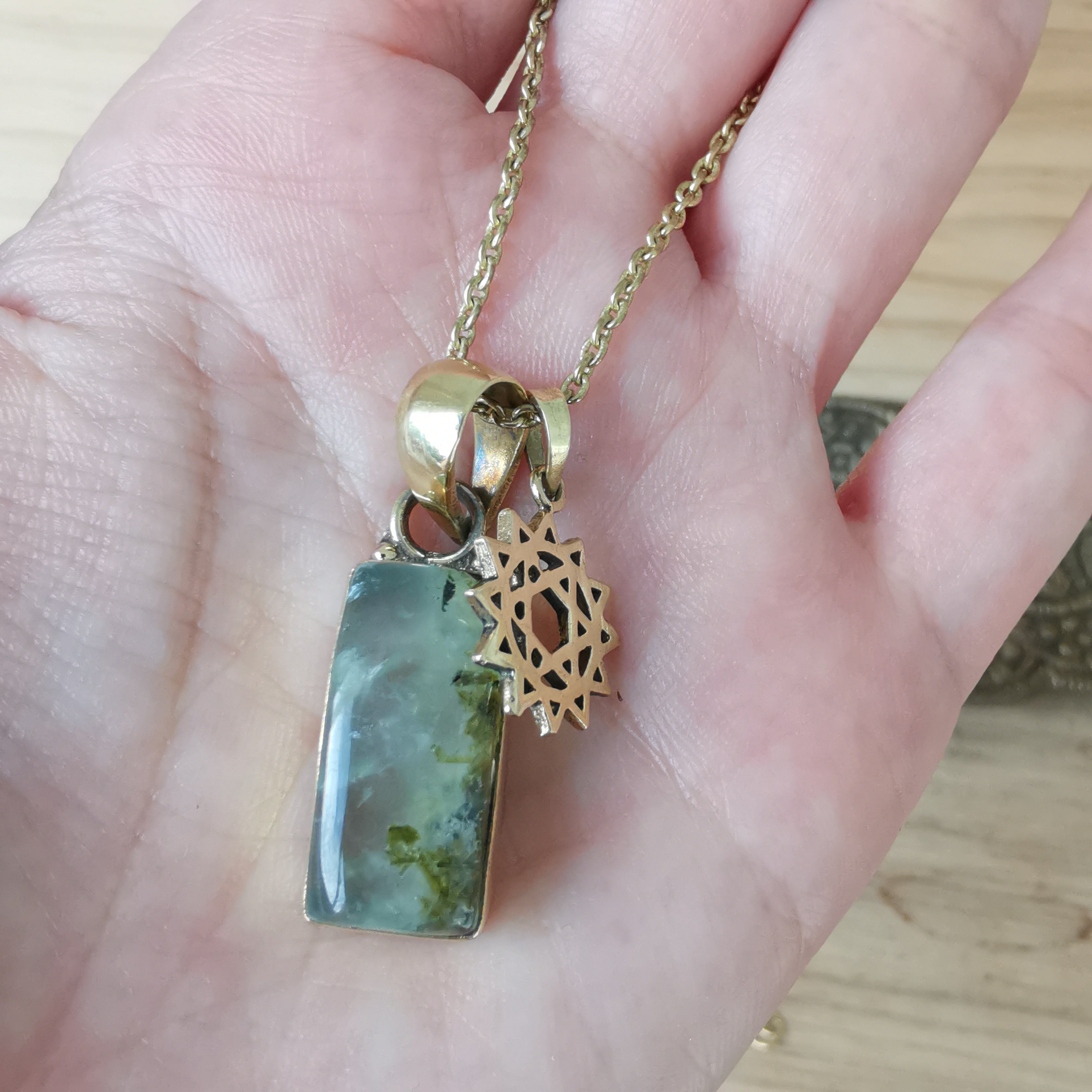 Premium Brass Statement Pendant Prehnite PRP08