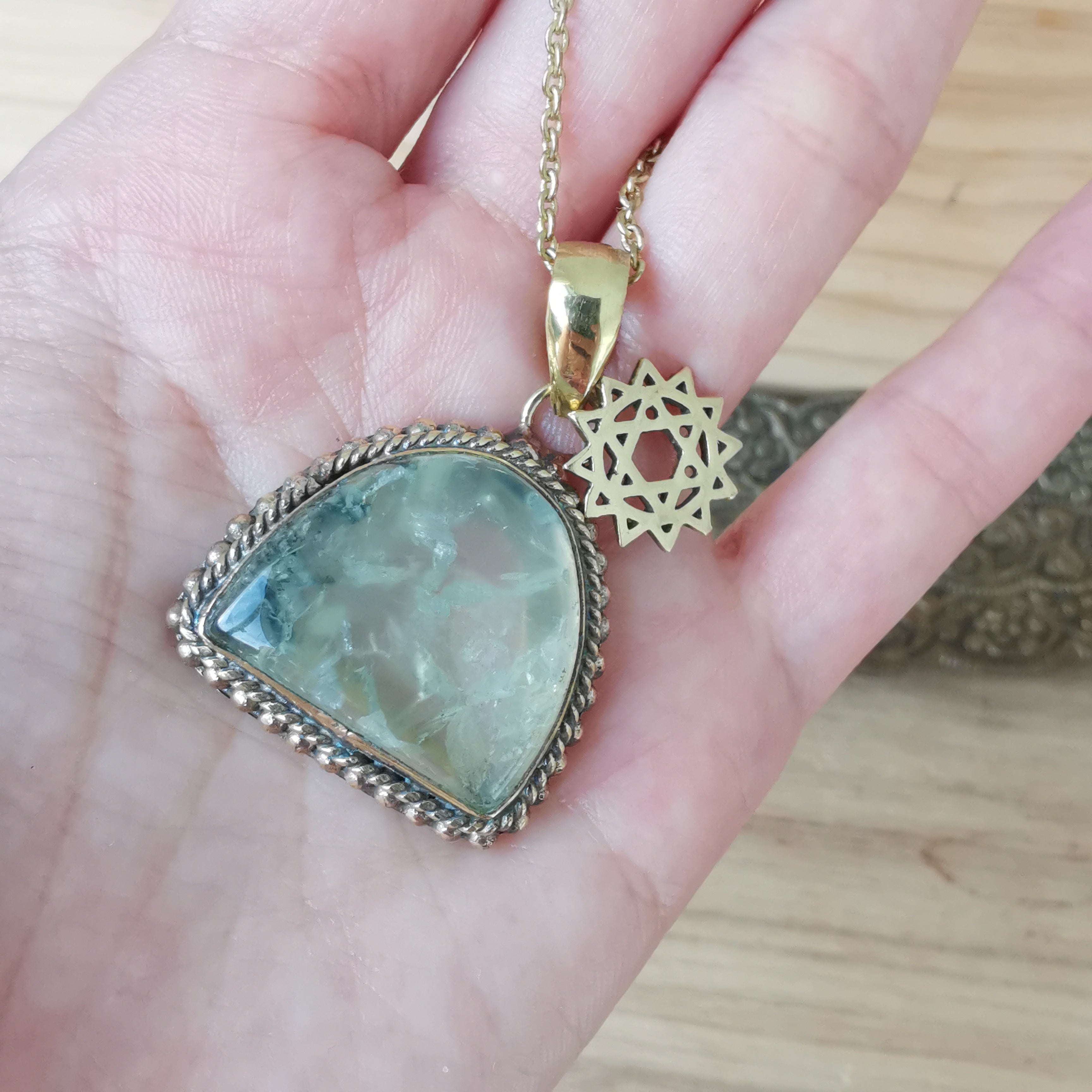 Premium Brass Pendant Prehnite PRP03