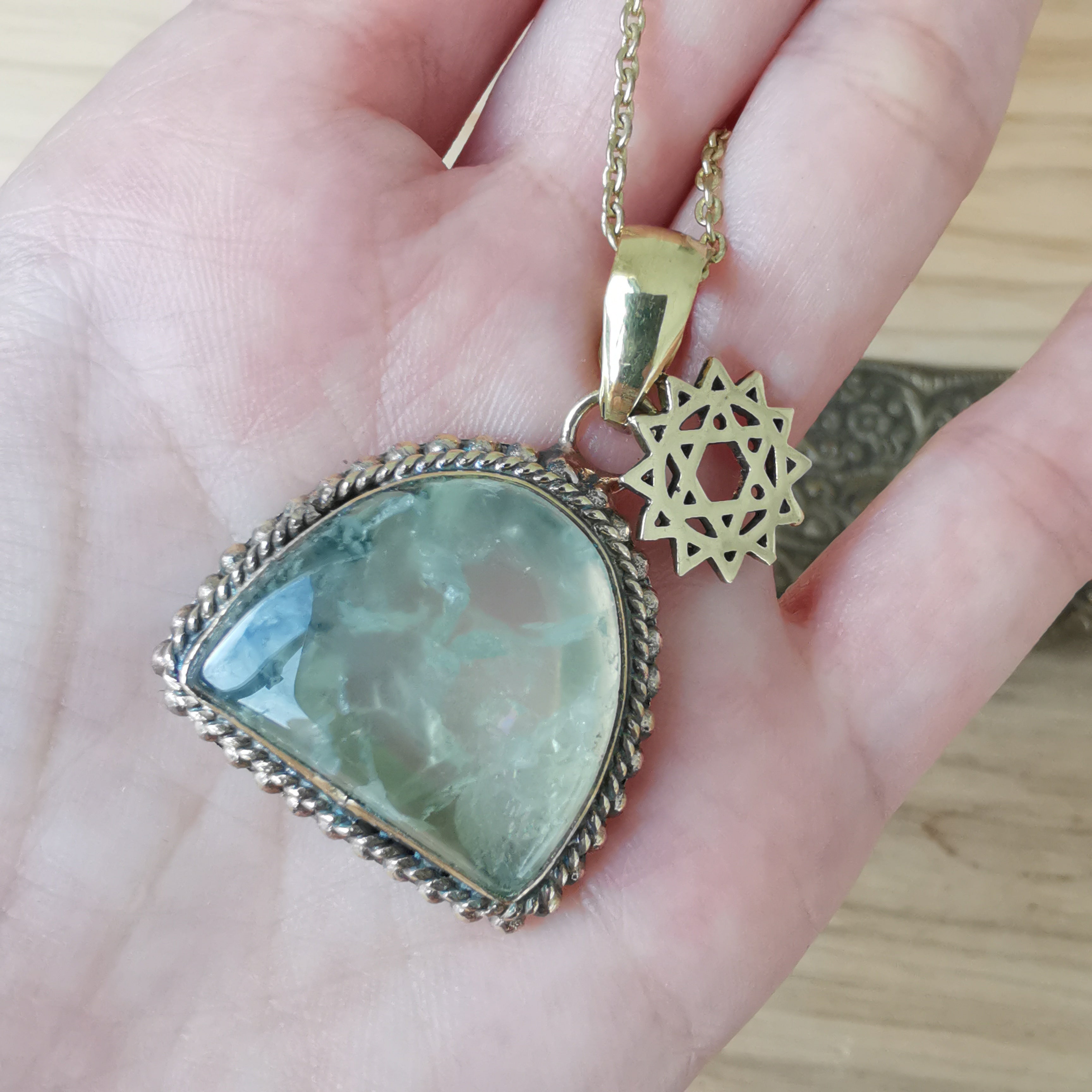 Premium Brass Pendant Prehnite PRP03