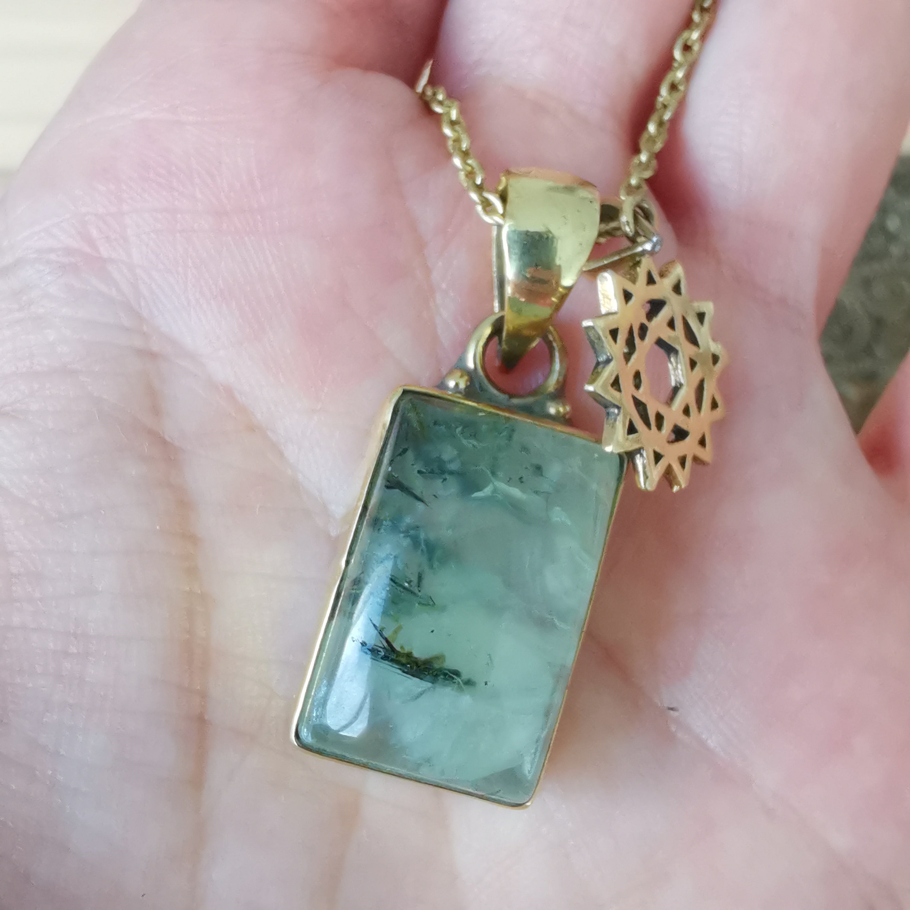Premium Brass Statement Pendant Prehnite PRP07