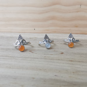 Sterling Silver 925 Dainty Rings Red Onyx & Moonstone
