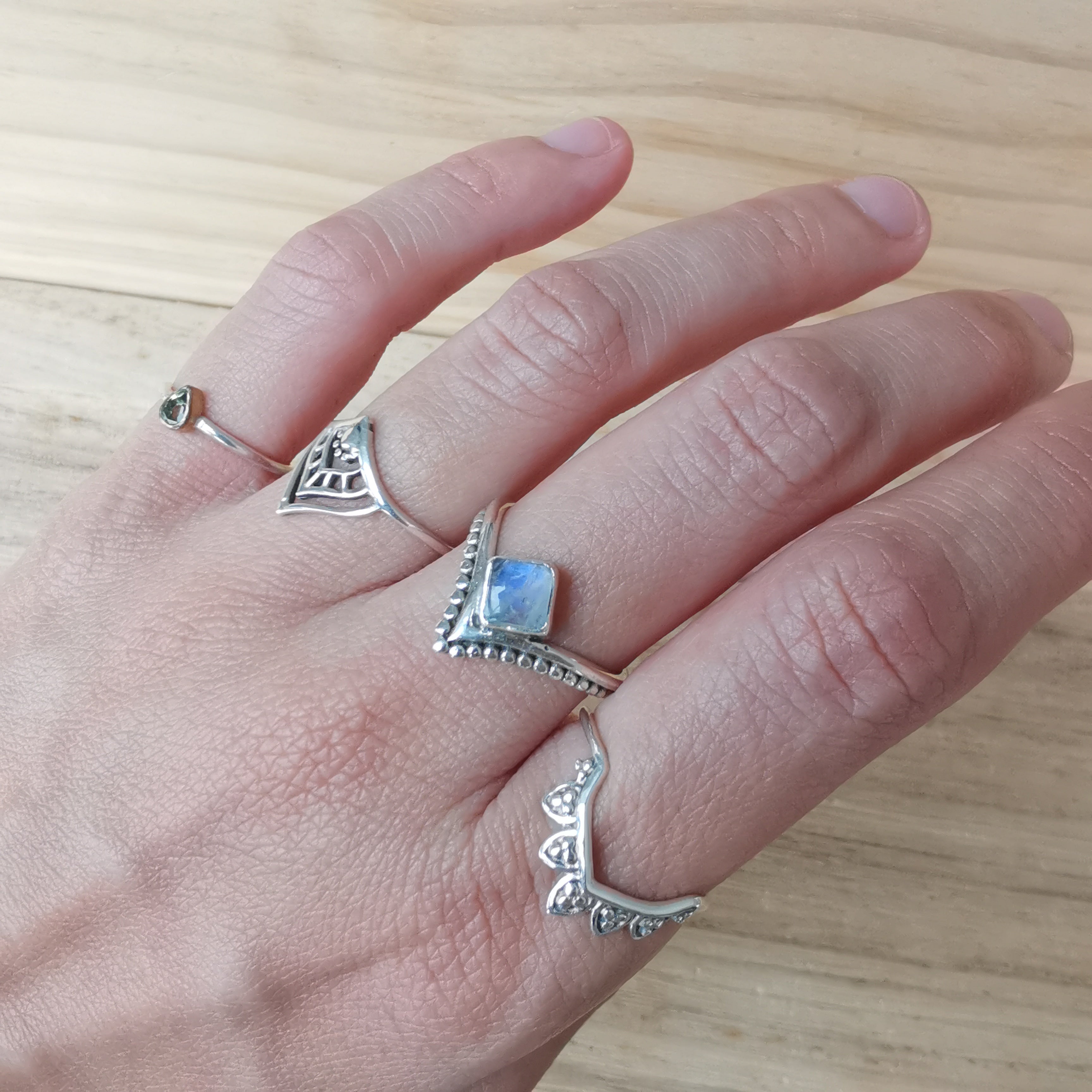 Sterling Silver 925 Dainty Rings Moonstone & Labradorite