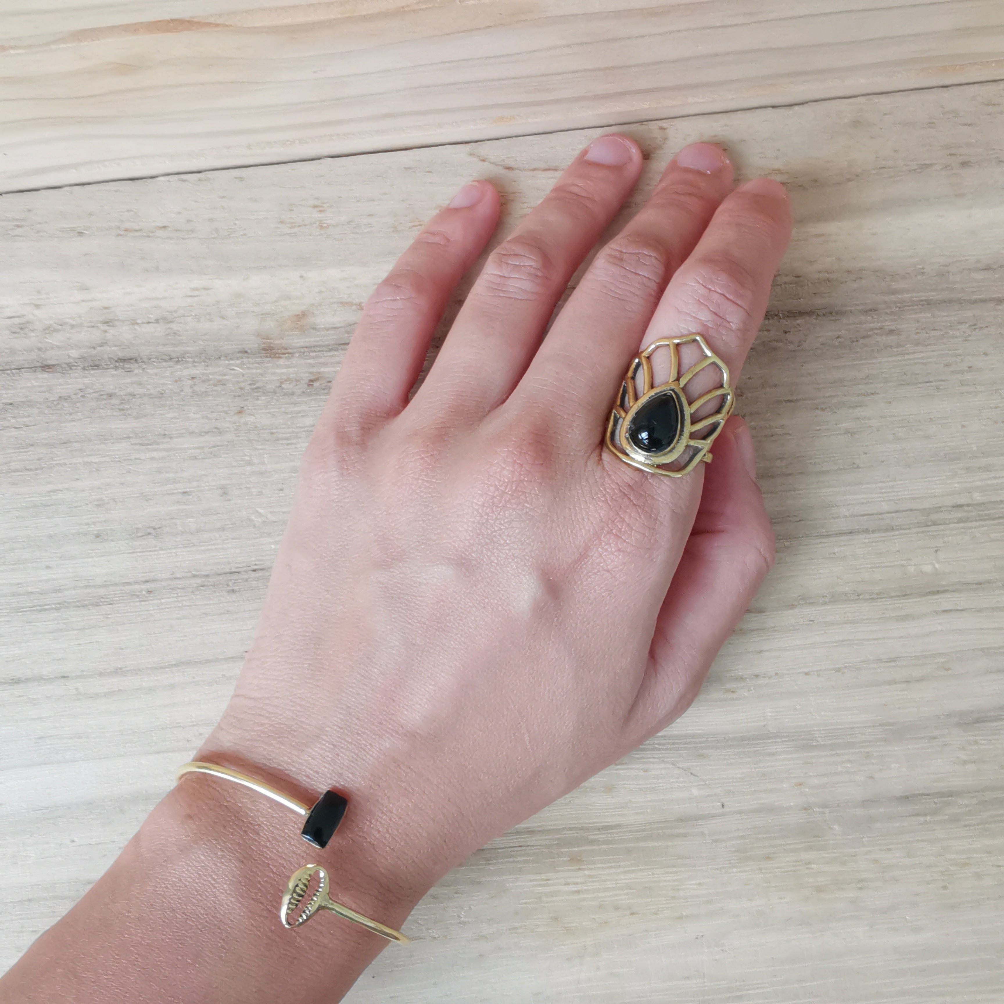 Premium Brass Bracelet Testa Black Onyx & Turquoise
