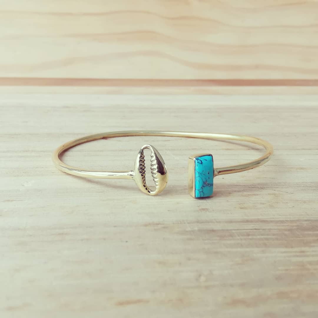 Premium Brass Bracelet Testa Black Onyx & Turquoise