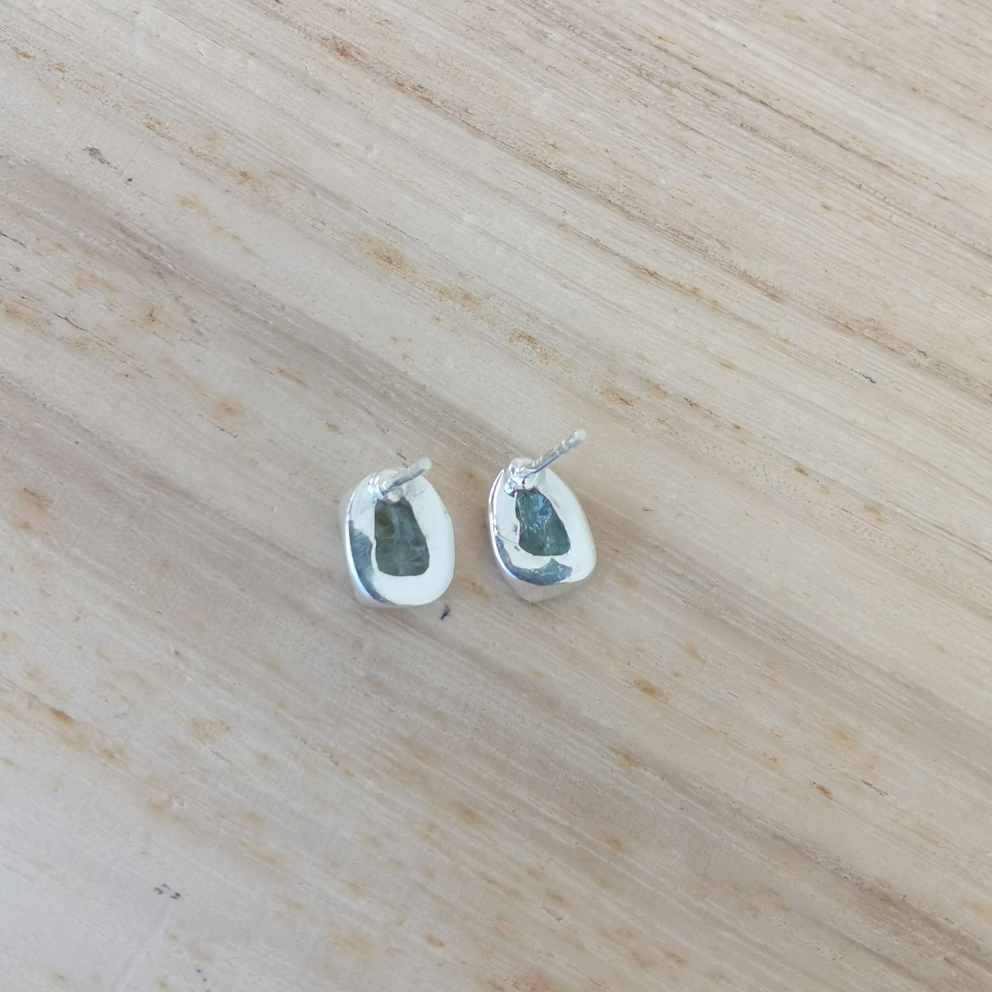 Sterling Silver 925 Studs Earrings Raw Aquamarine