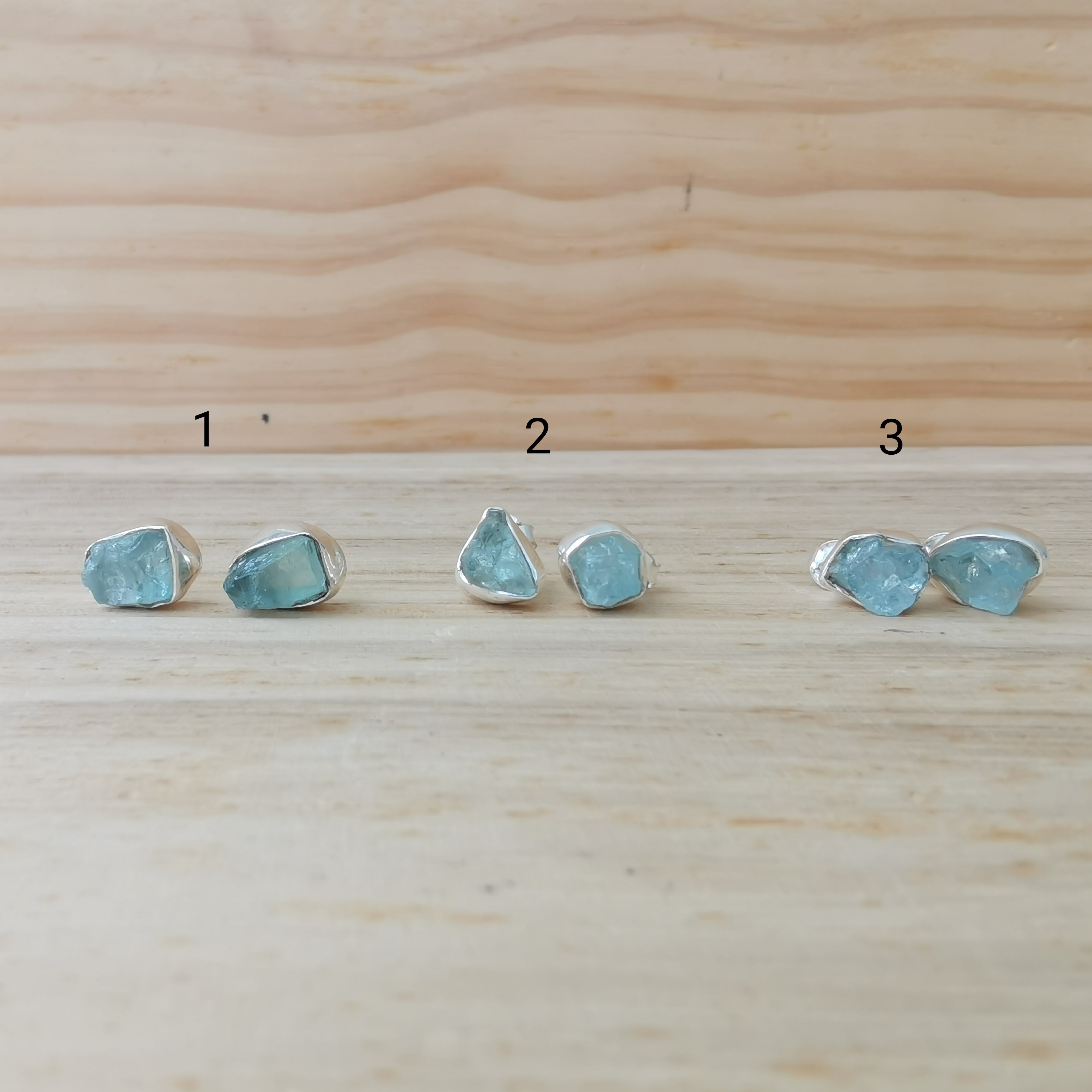 Sterling Silver 925 Studs Earrings Raw Aquamarine