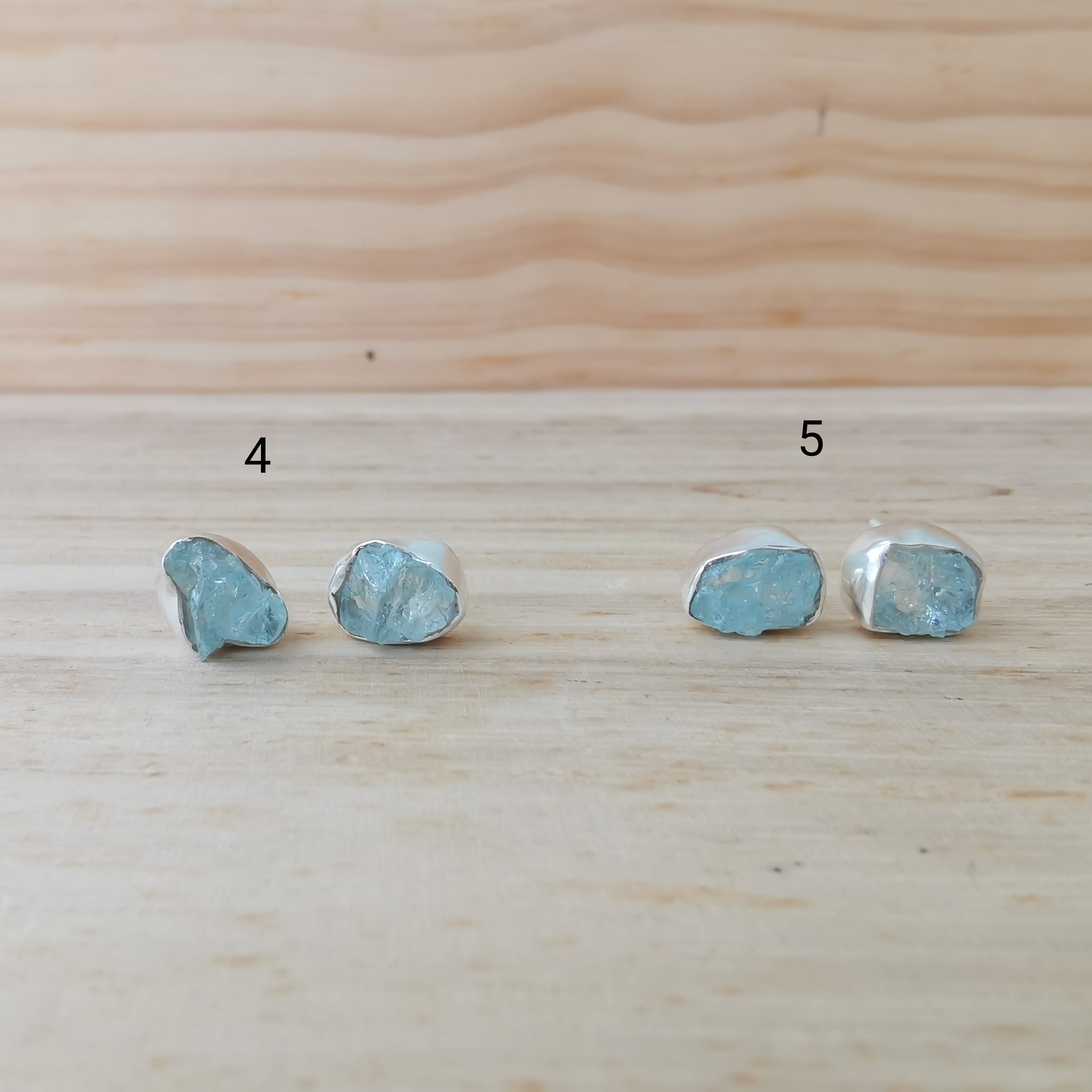 Sterling Silver 925 Studs Earrings Raw Aquamarine