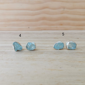 Sterling Silver 925 Studs Earrings Raw Aquamarine