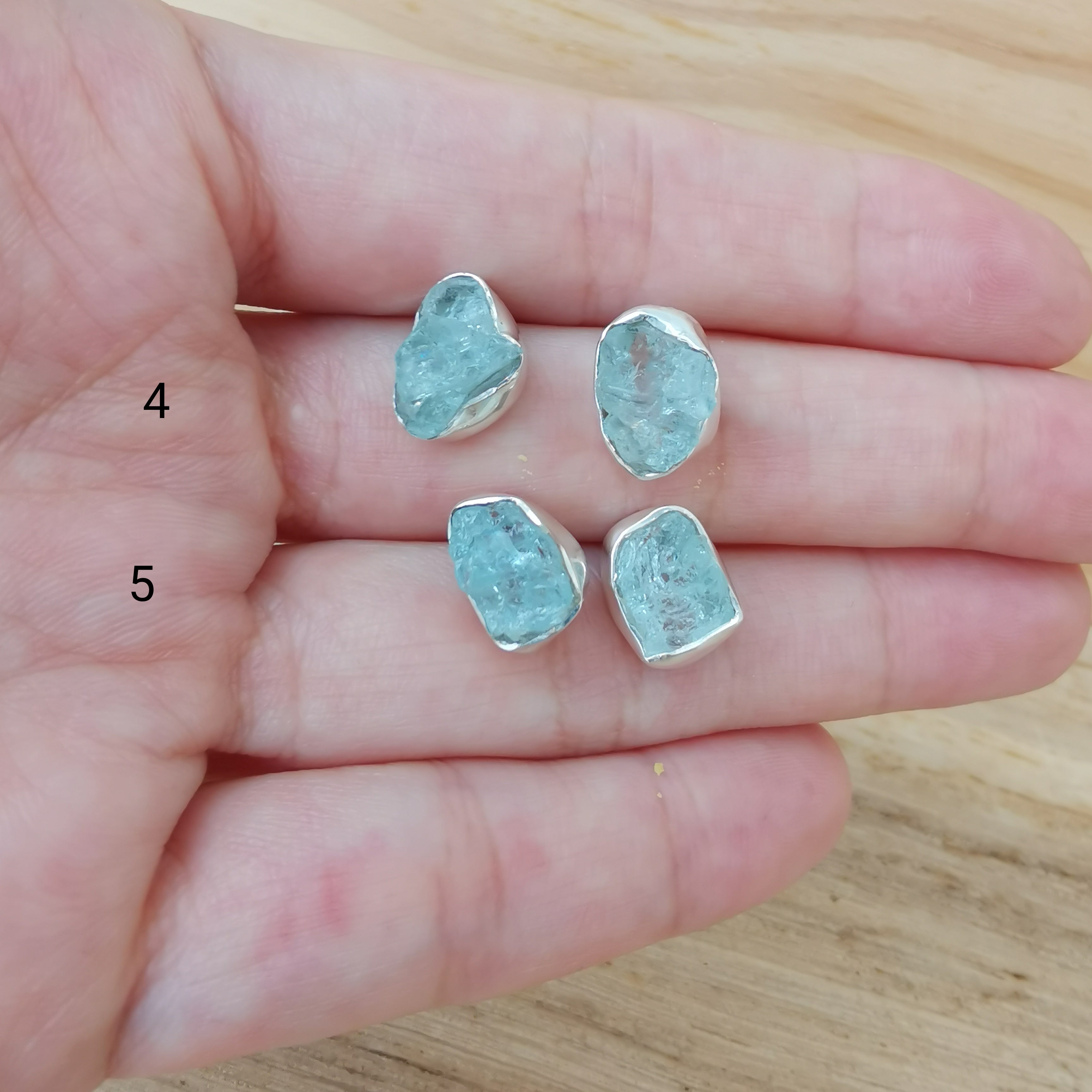 Sterling Silver 925 Studs Earrings Raw Aquamarine
