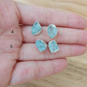 Sterling Silver 925 Studs Earrings Raw Aquamarine