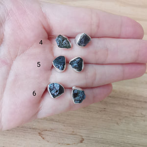 Sterling Silver 925 Studs Earrings Raw Black Tourmaline
