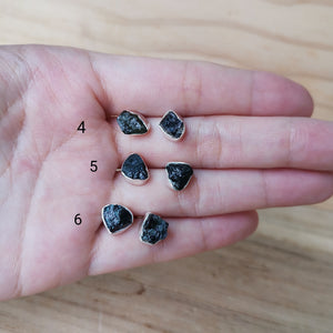 Sterling Silver 925 Studs Earrings Raw Black Tourmaline
