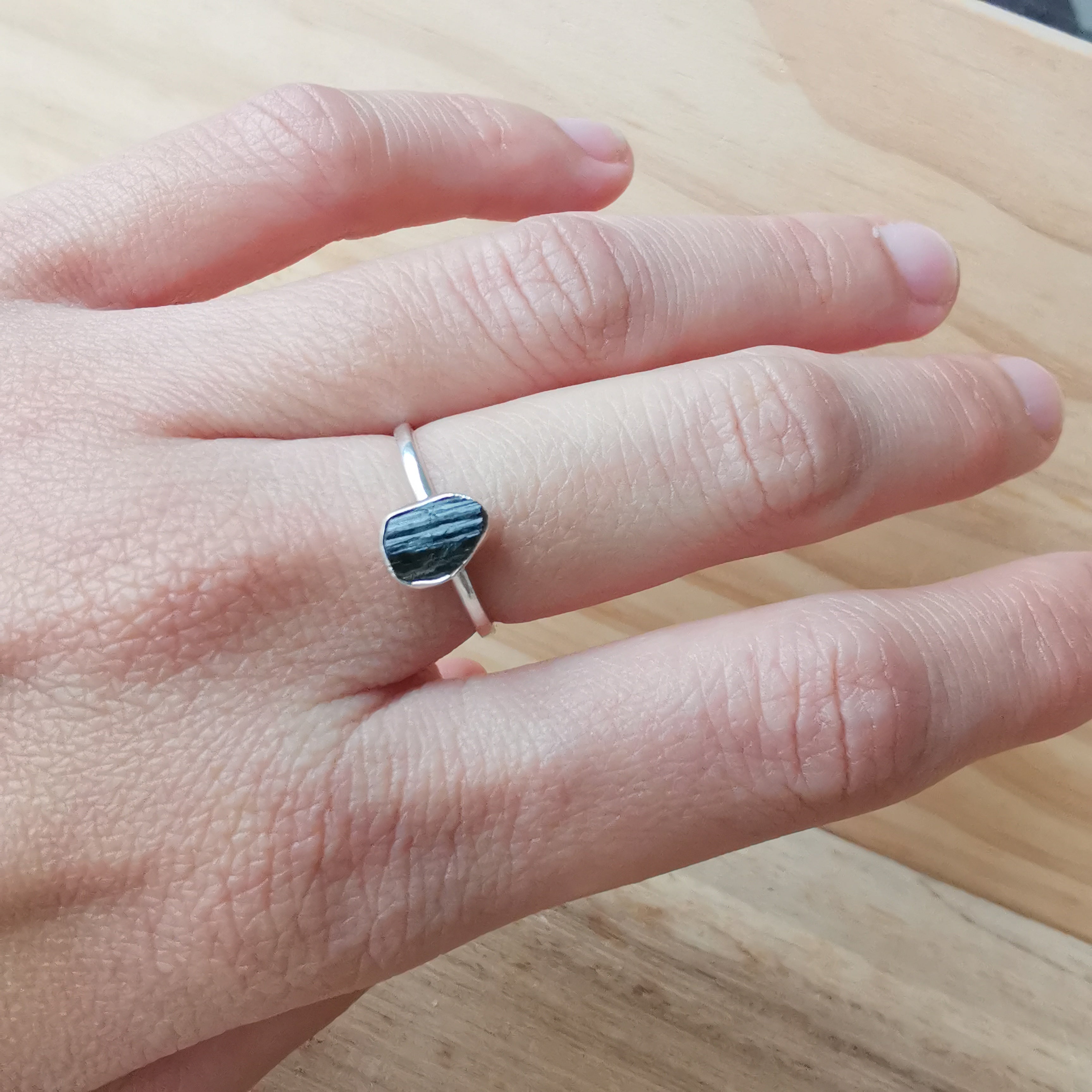 Sterling Silver Rings Raw Black Tourmaline